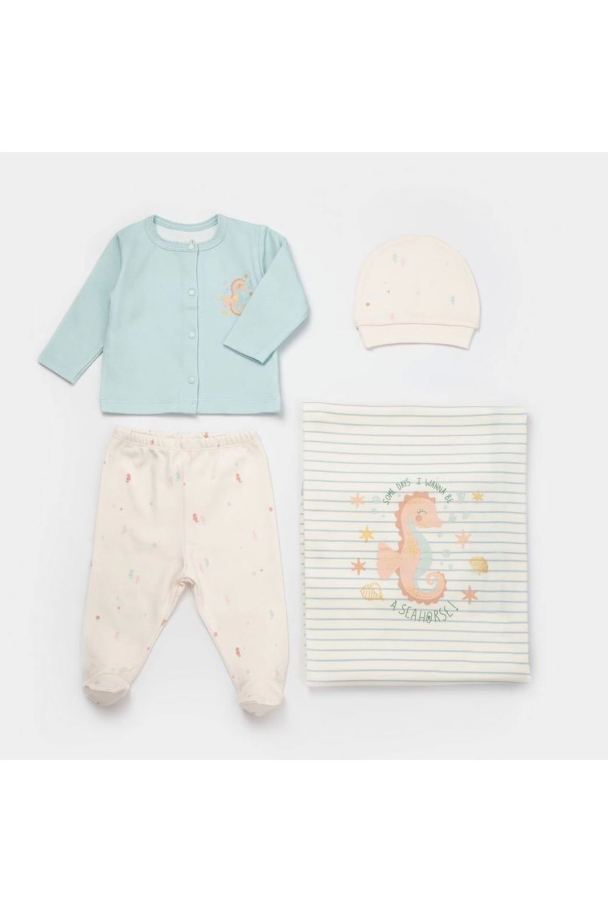 Bibaby Biorganic Save The Seahorse Battaniyeli Tüllü Set 62341 Bej-mint