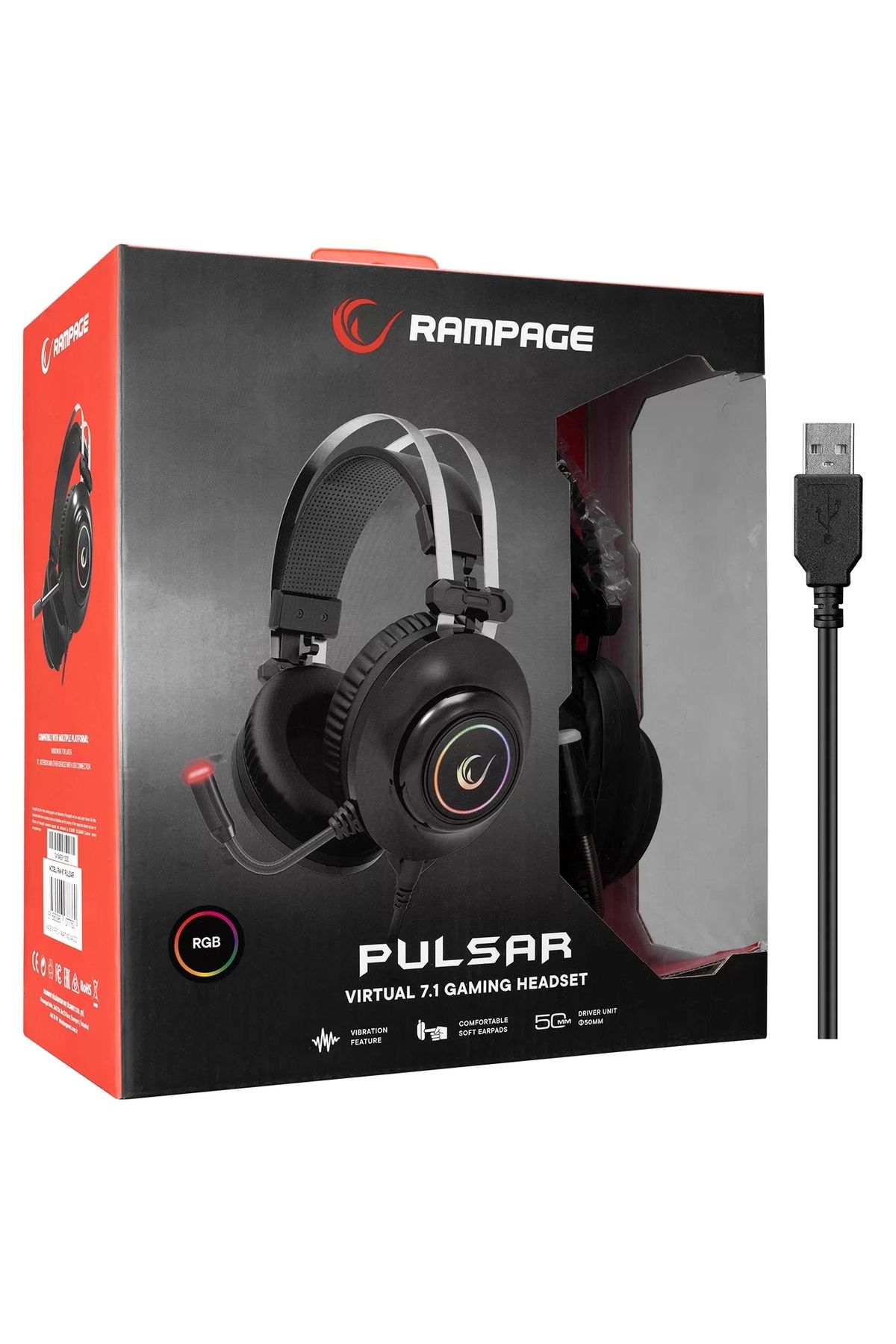 Rampage RM-K1 PULSAR Siyah Usb 7.1 Surround+Titreşim RGB Işık Efektli  Oyuncu fonlu Kulaklık-6