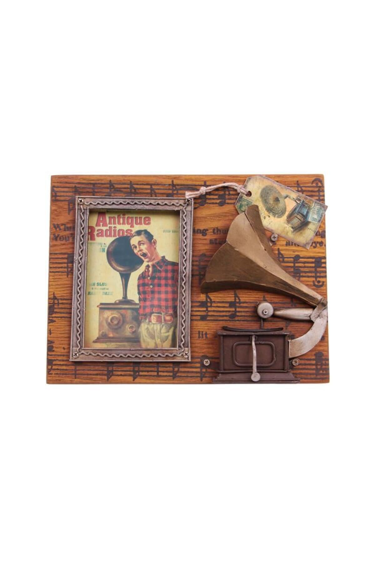 Serero Dekoratif Metal Çerçeve Gramofon Dekorlu Vintage Hediyelik
