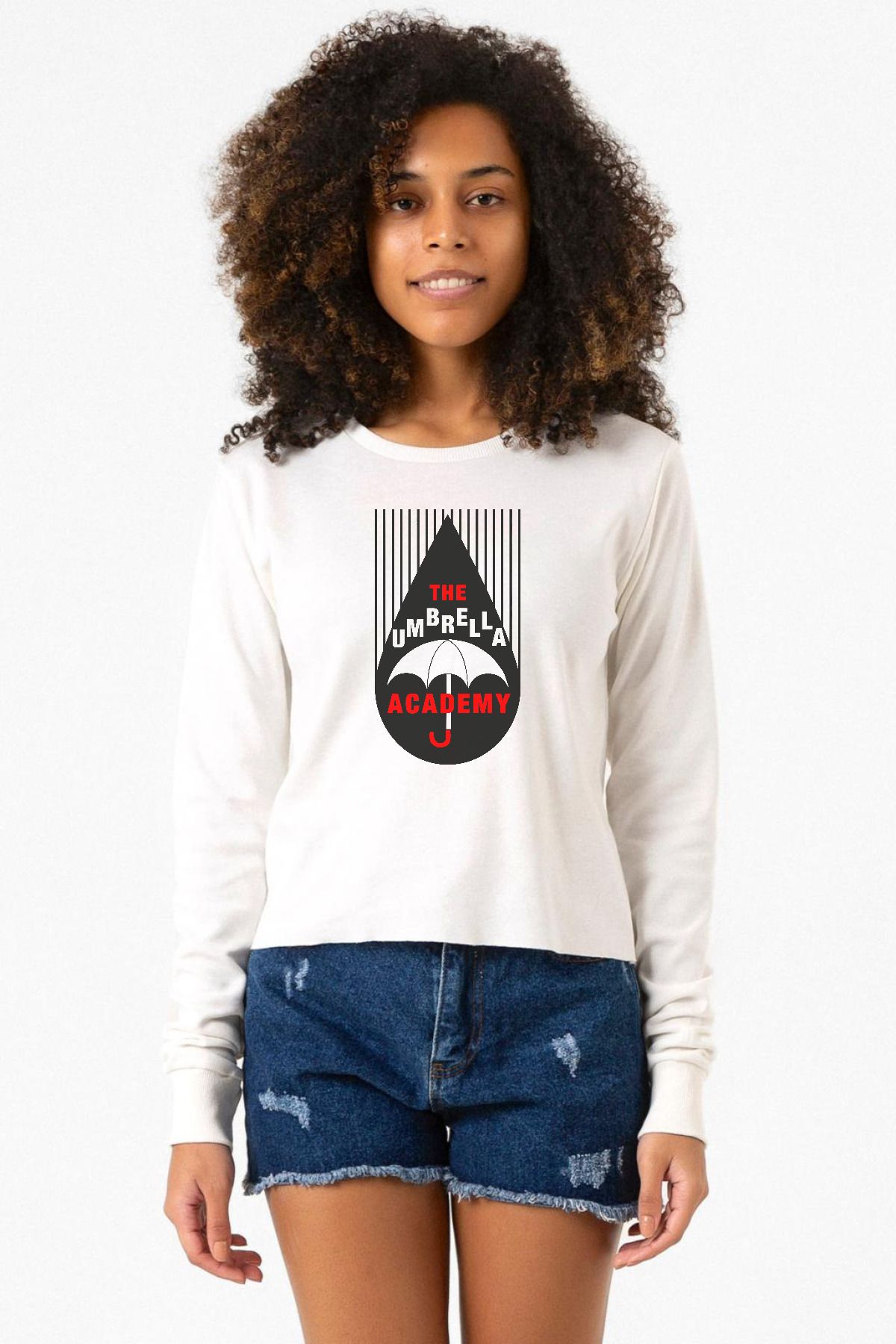 Tshirthane-The Umbrella Academy Rain Logo Ecru Extra Long Sweatshirt 1