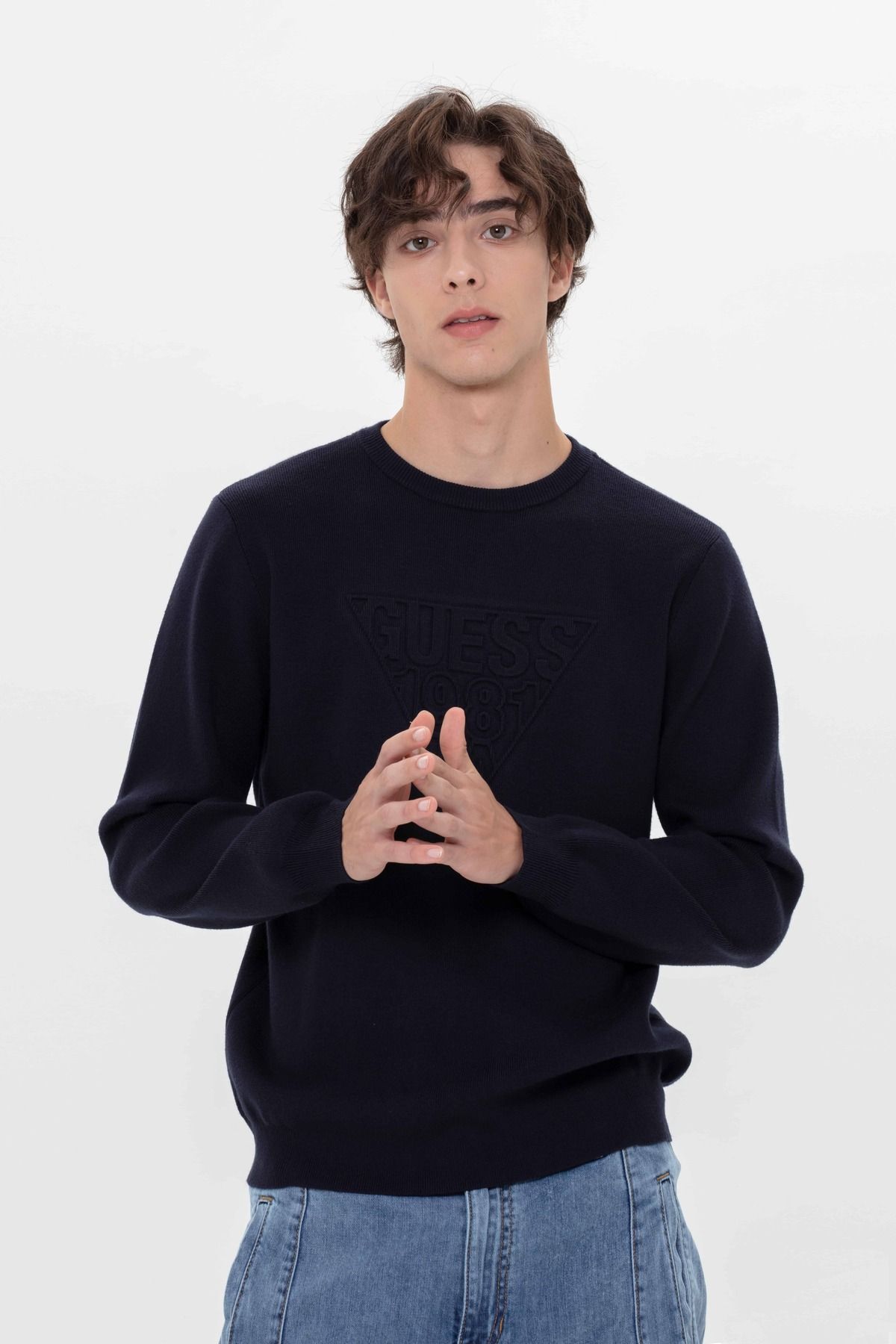 پلیور آبی مردانه لباس بافتنی ویکتور اورجینال Guess