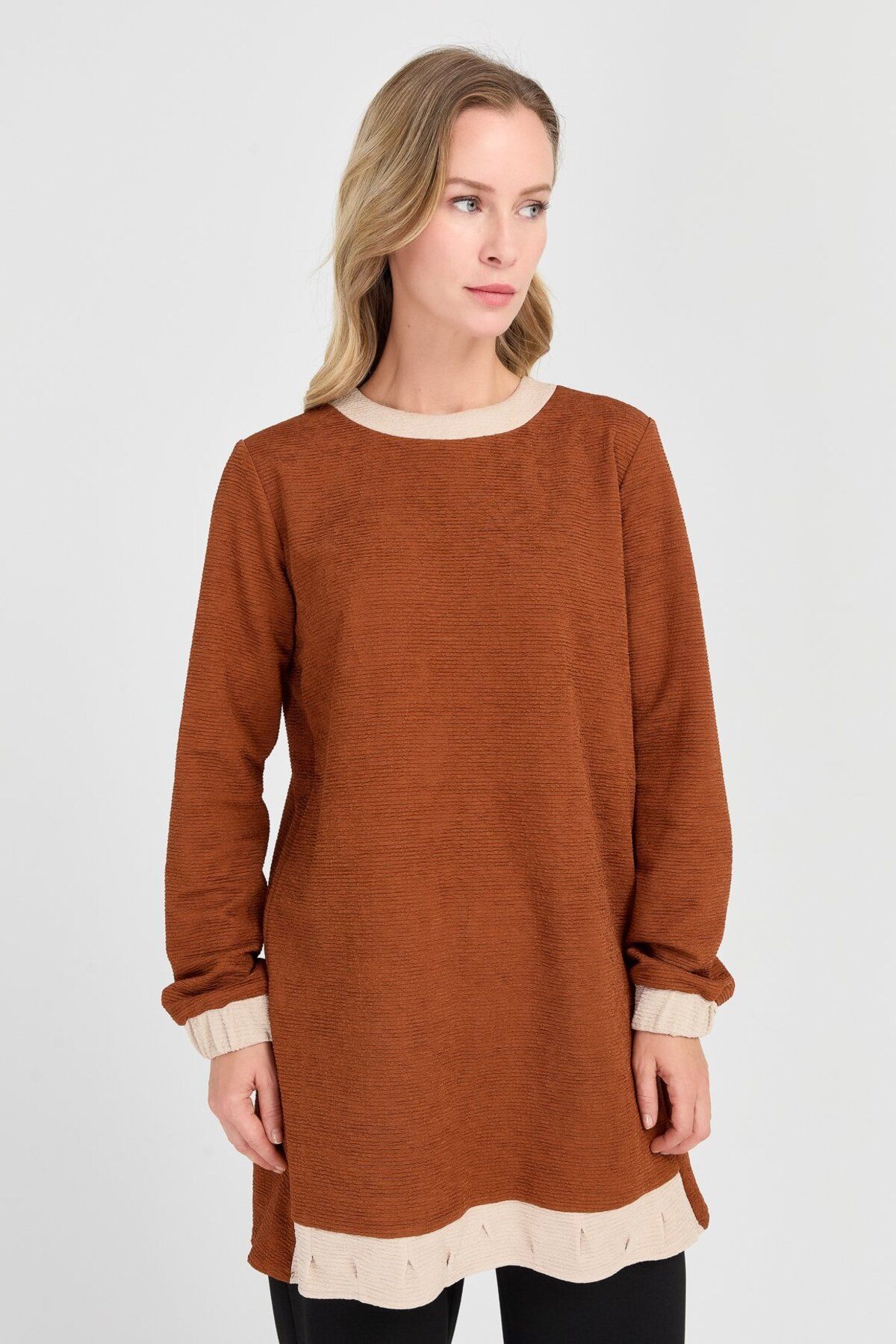 Esswaap-Camel Tunic - Skirt Tip Gather Detailed 2