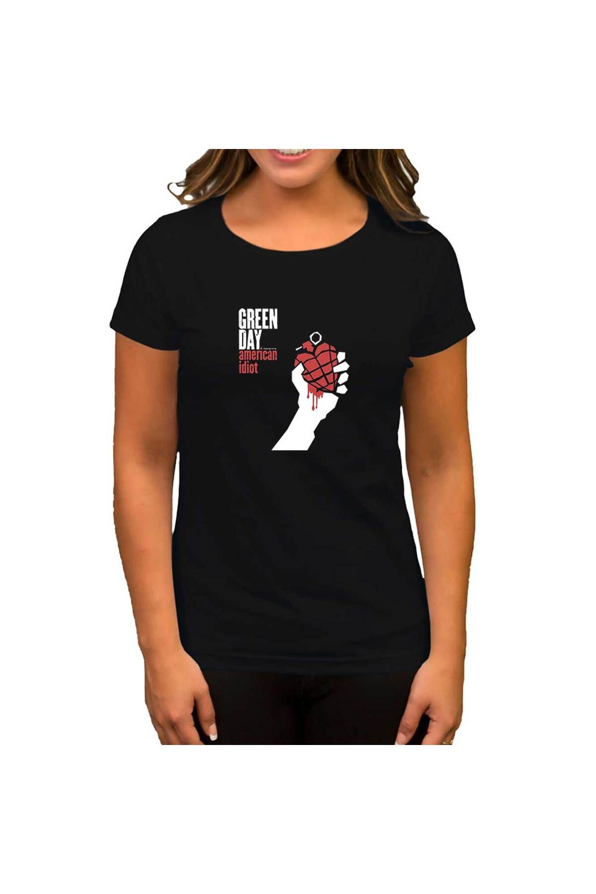 Z zepplin Green Day American Idiot Siyah Kadın Tişört