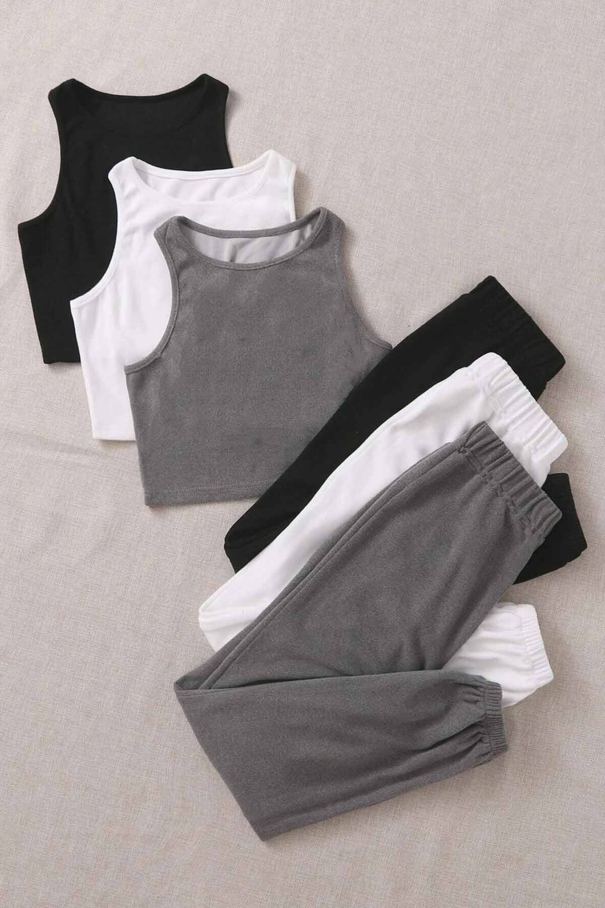 Merry See-Set of 3 Sleeveless Plush Fleece Bottom Top Pajama Set 3