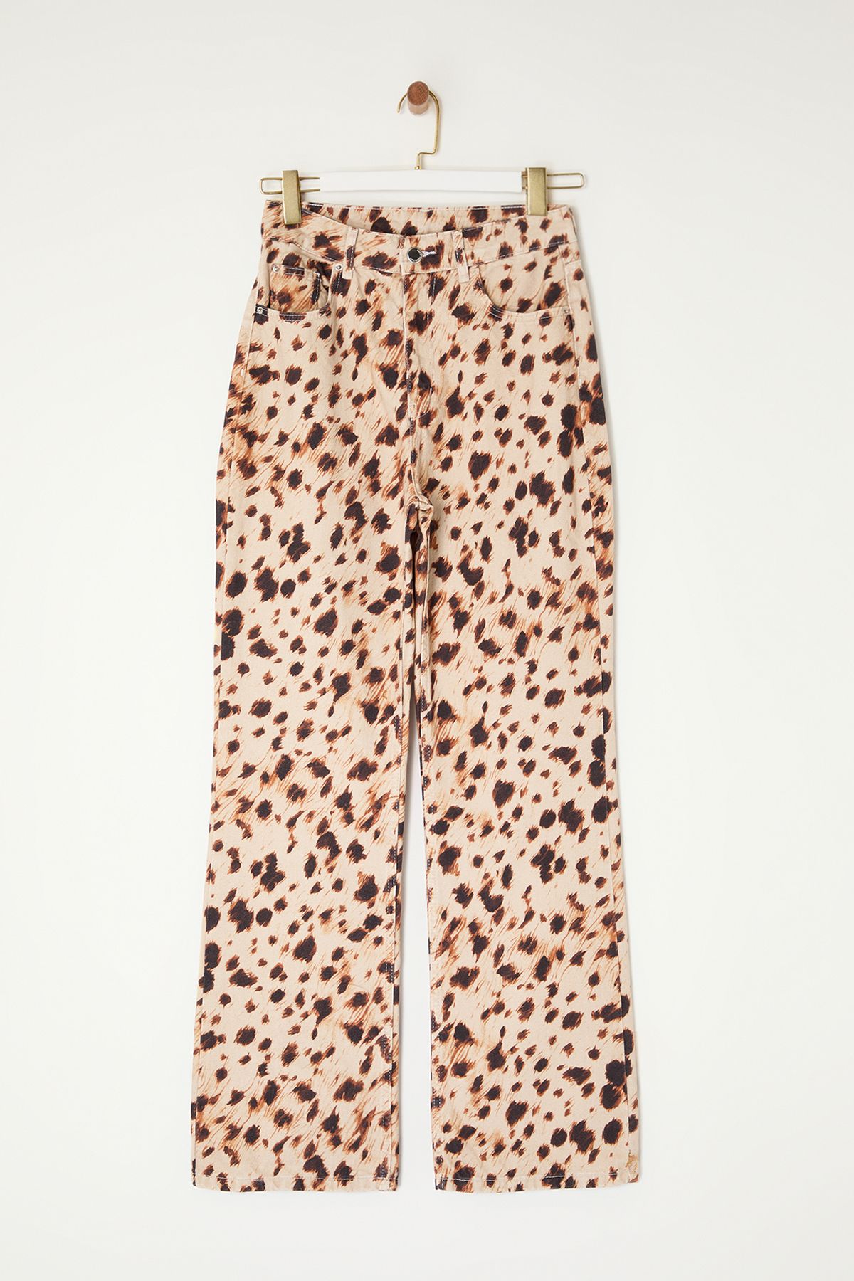 Trendyol Collection-High Waist and Leopard Print Brown Wide Leg Jeans - Twoaw25Je00257 6