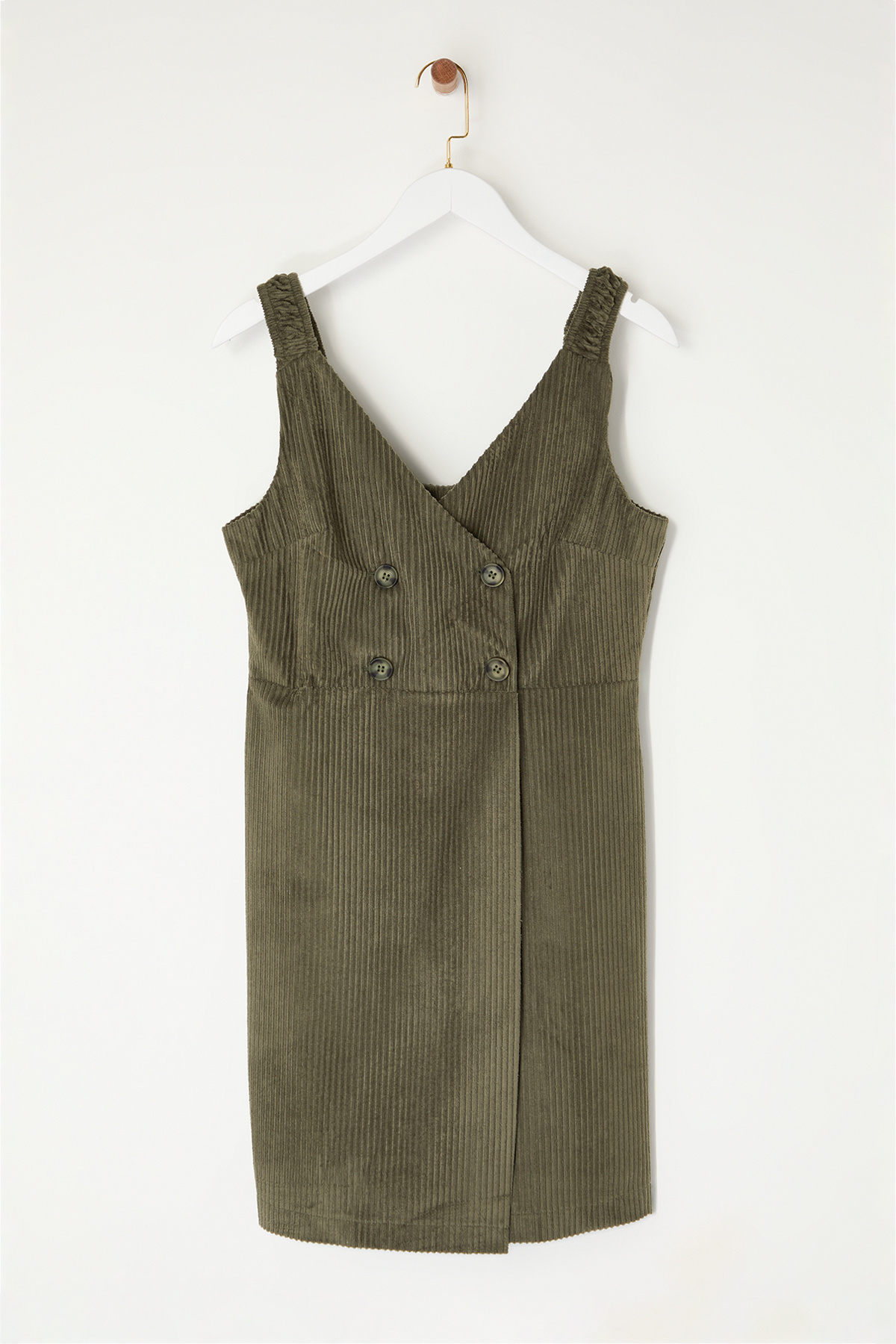 Trendyol Collection-Khaki pántos Gilet bársony mini szőtt ruha TWOAW25EL00374 6