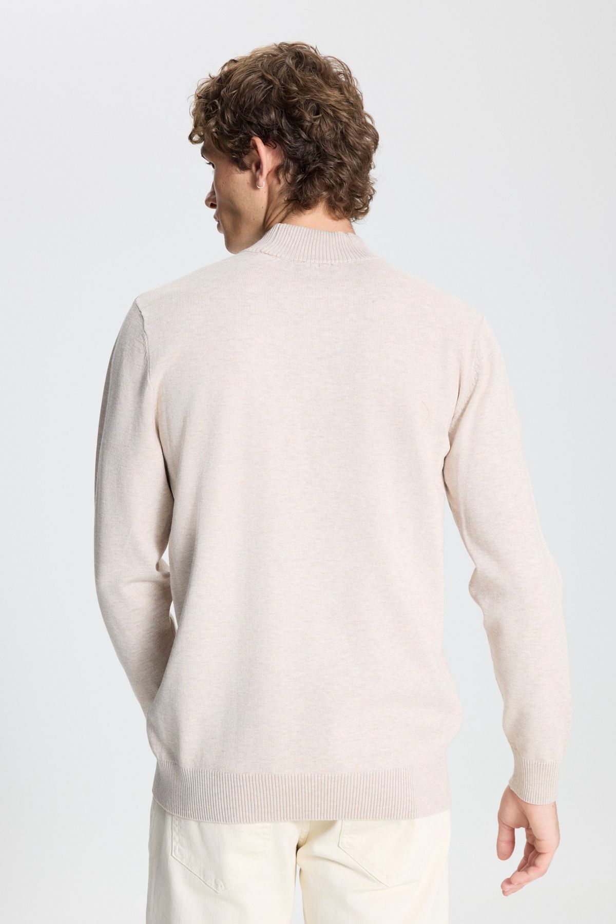 ALTINYILDIZ CLASSICS-Beige Melange Men's Knitwear Sweater - Half Turtleneck, Standard Fit 5