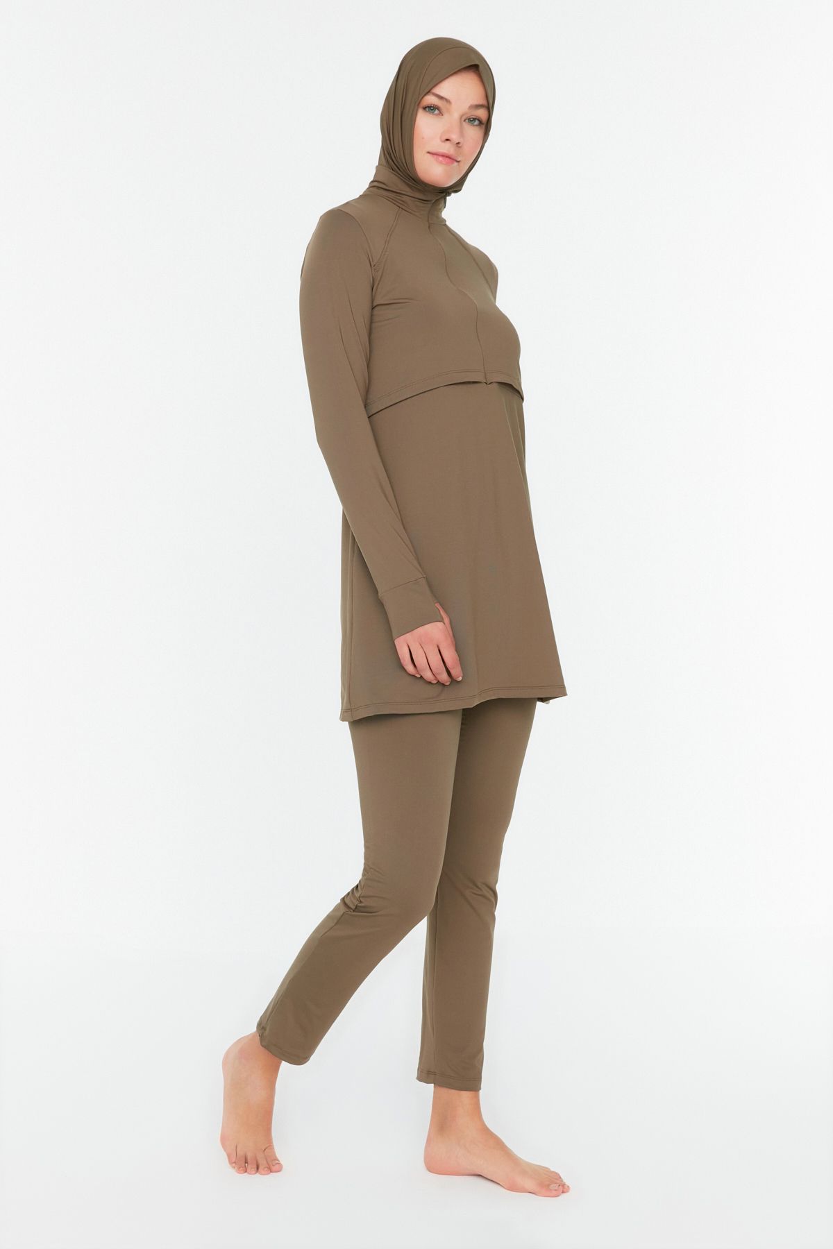 Trendyol Modest-Nerzfarbenes, langärmliges Performance-Strick-4-teiliges Badeanzug-Set TCTSS22CF0012 1