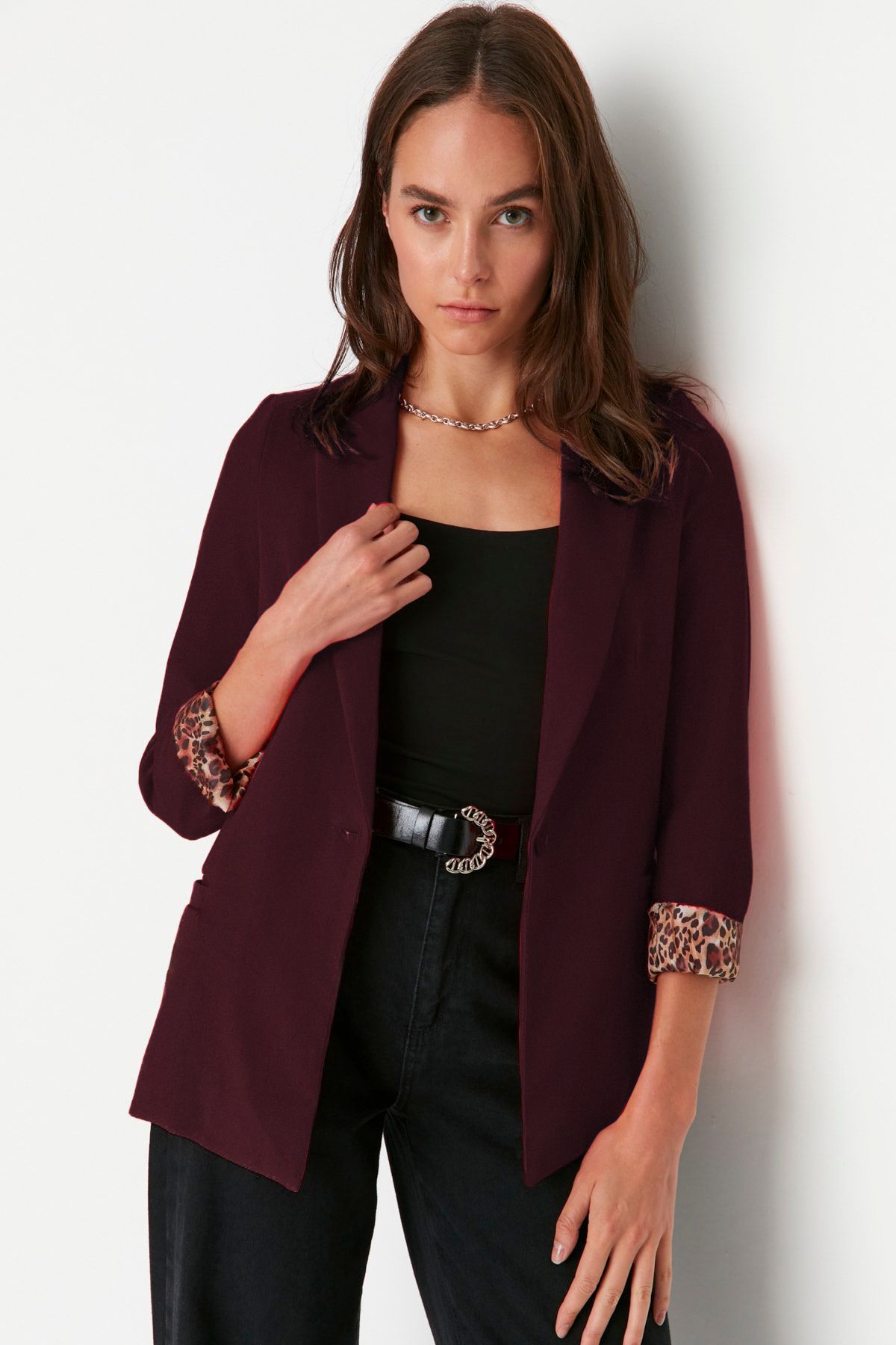 Trendyol Collection-Marynarka w kolorze claret red regular z podszewką i wzorem tkanym TWOAW20CE0316 3