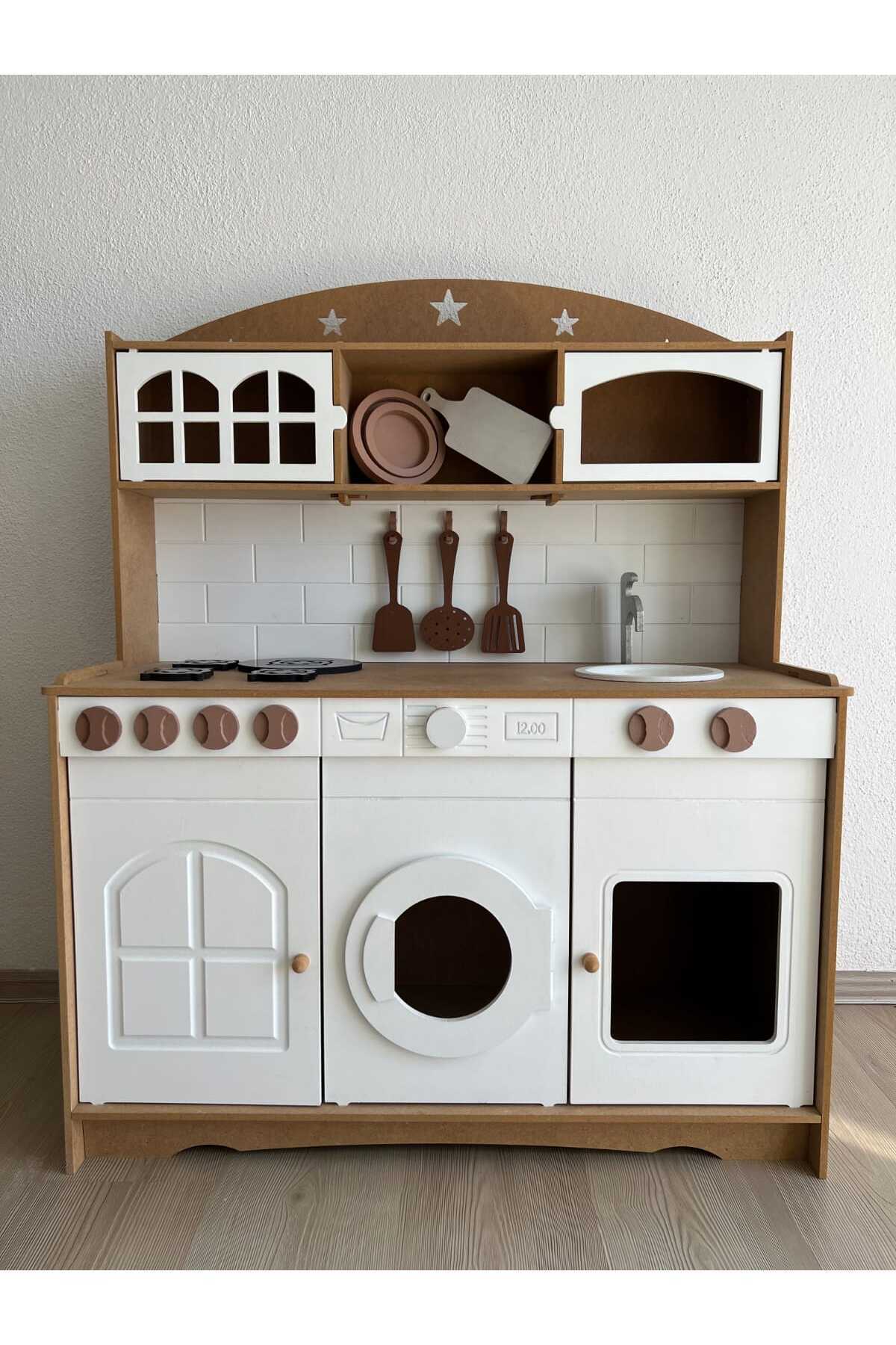 Özka Hobi Ahşap Özka wooden toys montessori  mutfak 7 adet set hediyeli (ahşap-beyaz) fotoğrafı 3 (önizleme)
