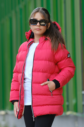 Pina Kids Kız Çocuk Kapüşonlu Kalın Uzun Şişme Mont KM.YY31