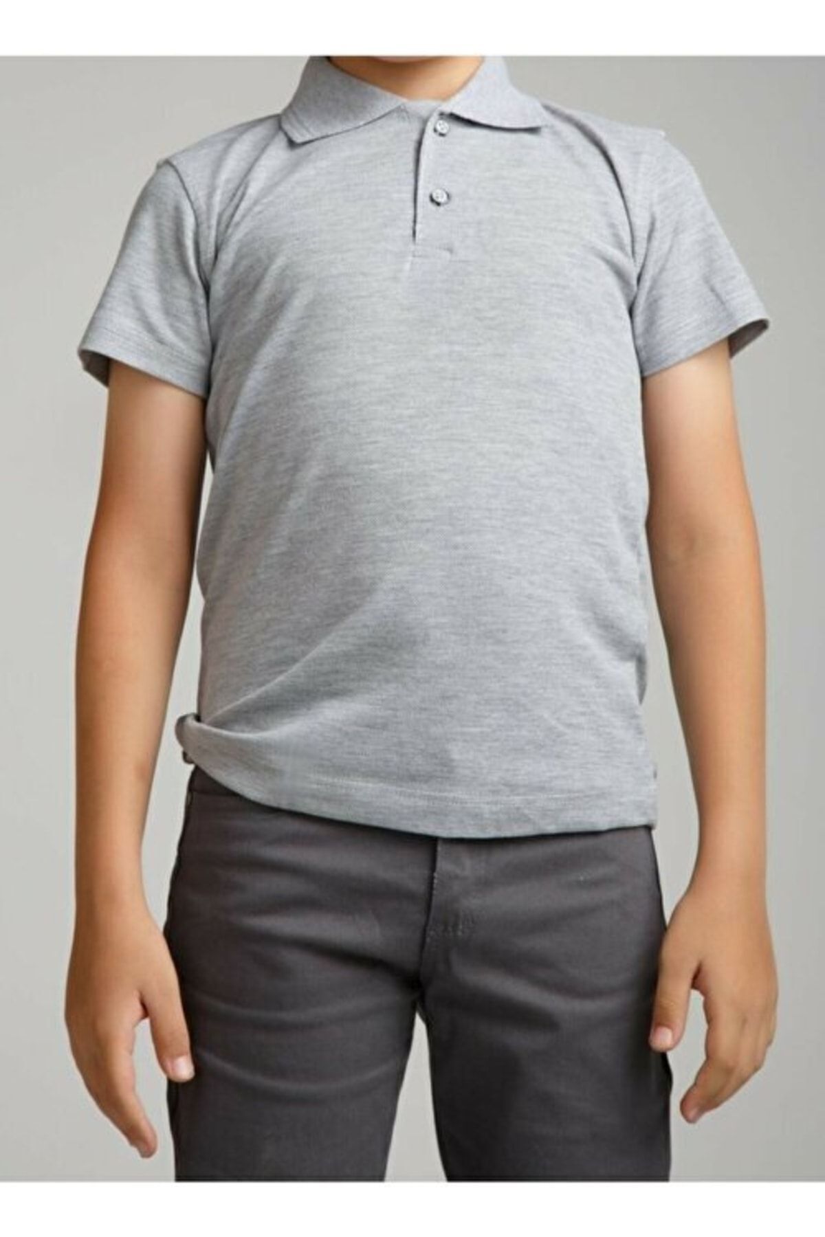 Gri Unısex Penye Polo Yaka T-shirt