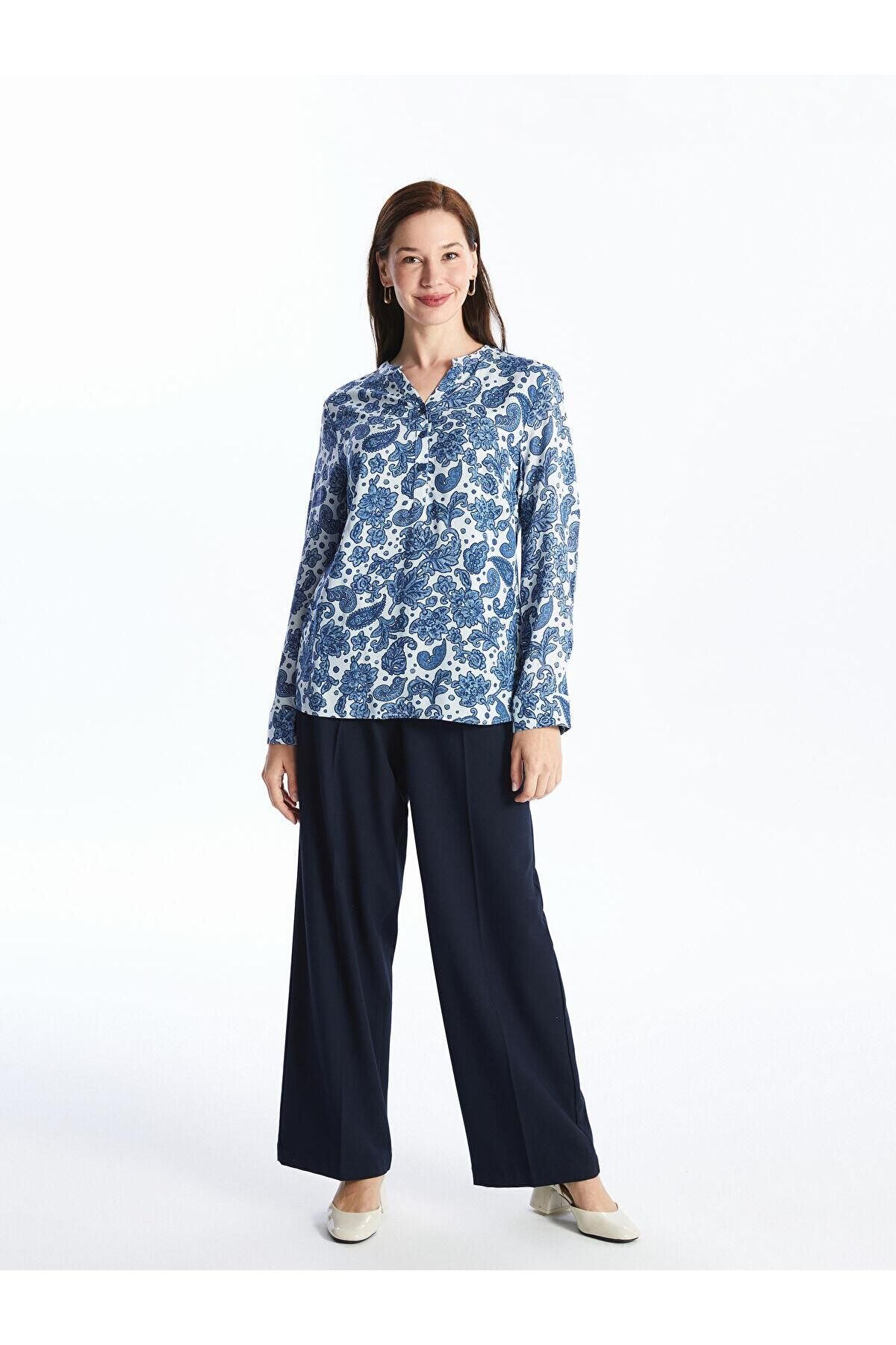 LC Waikiki-LCW Grace - Bluză de damă cu mânecă lungă, cu imprimeu floral, cu decolteu liber 2