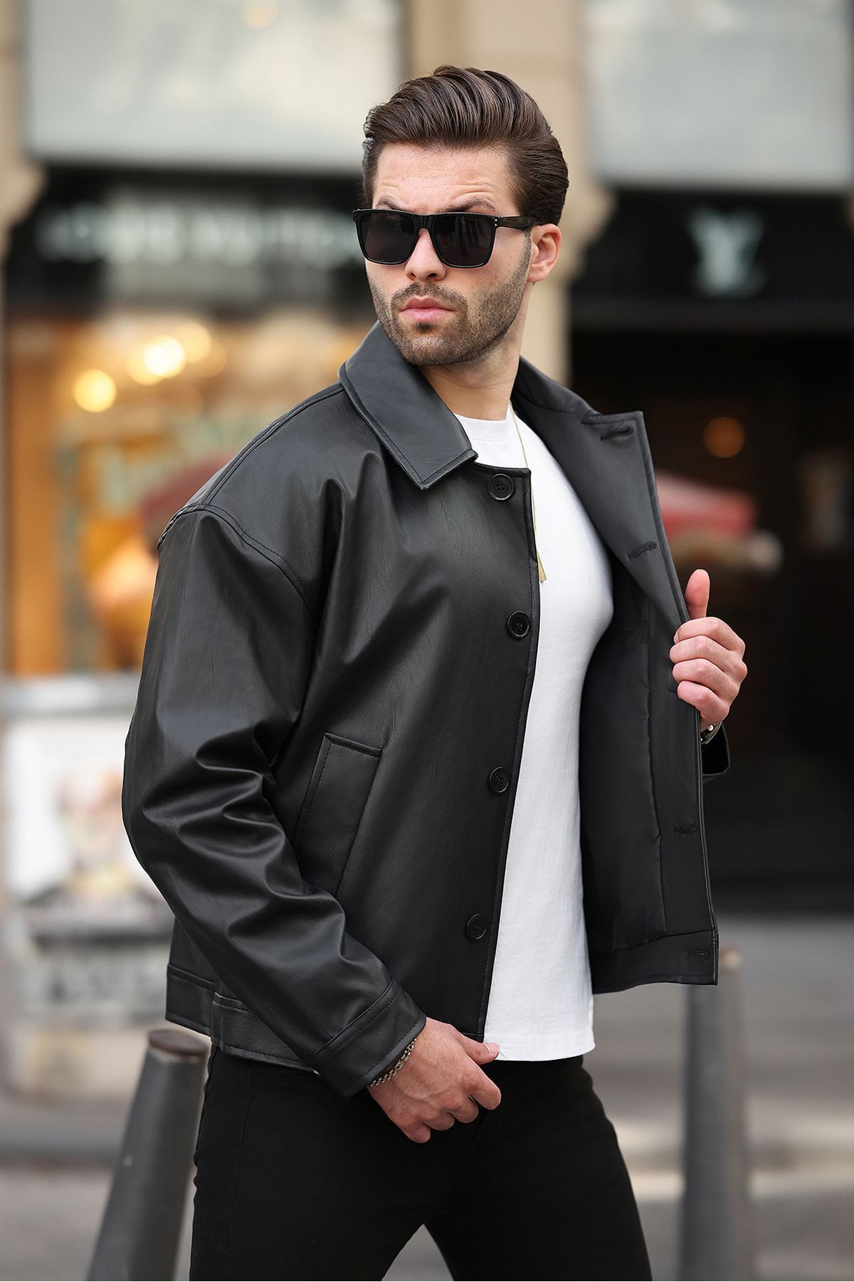 Premium Kalite Su Itici Oversize Siyah Erkek Deri Ceket Rahat Kalıp, Trendy,cepli