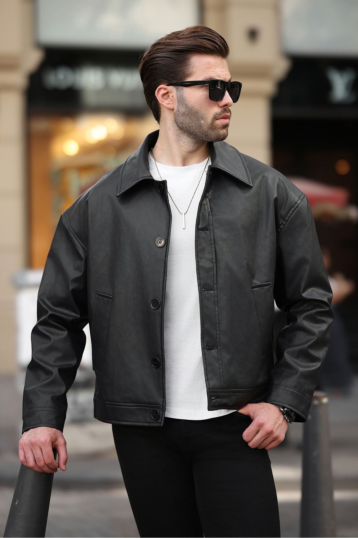 Premium Kalite Su Itici Oversize Siyah Erkek Deri Ceket Rahat Kalıp, Trendy,cepli