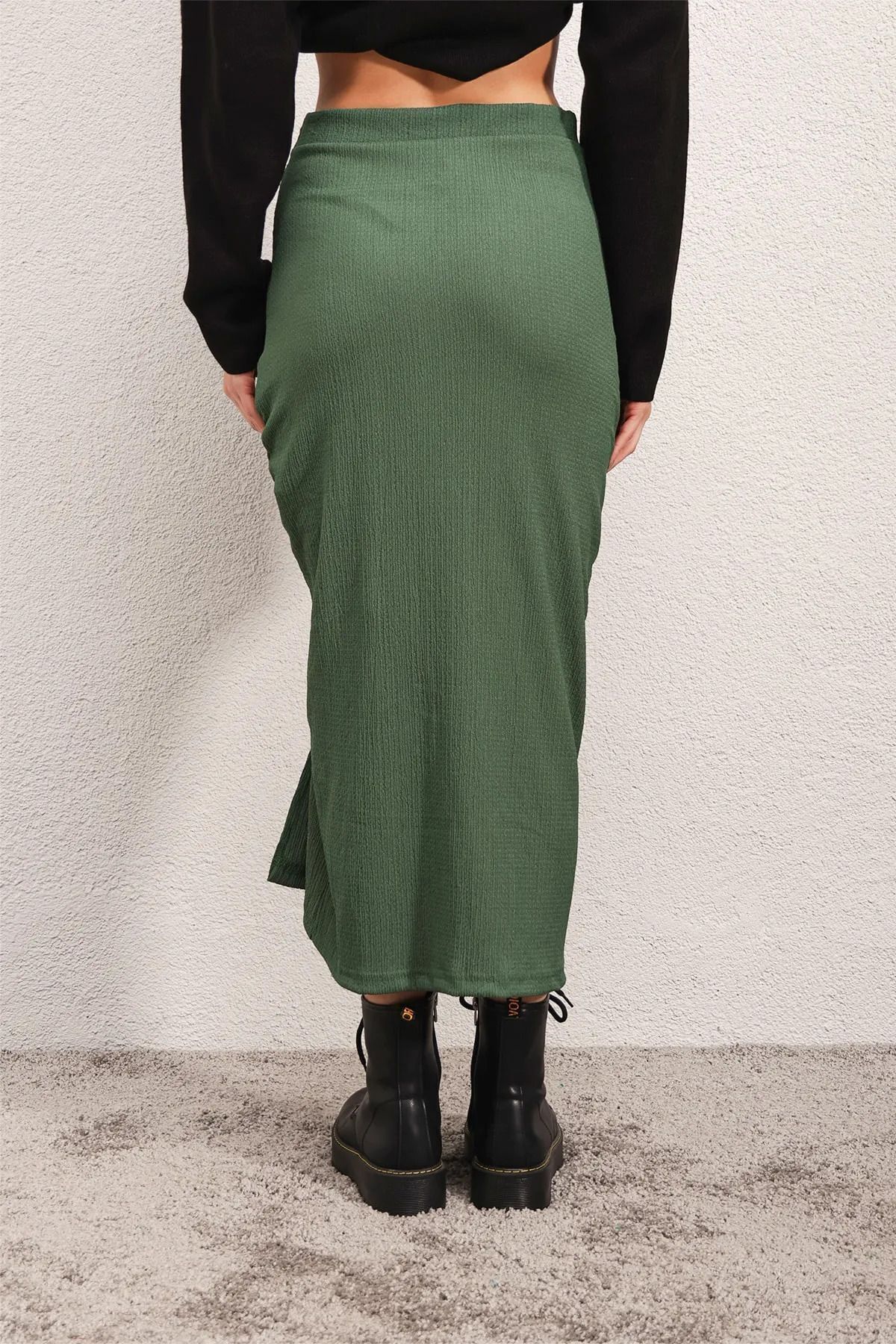 hazelin-Fustă lungă cu tăietură verde smarald pentru femei Hzl22s-bd118801 6