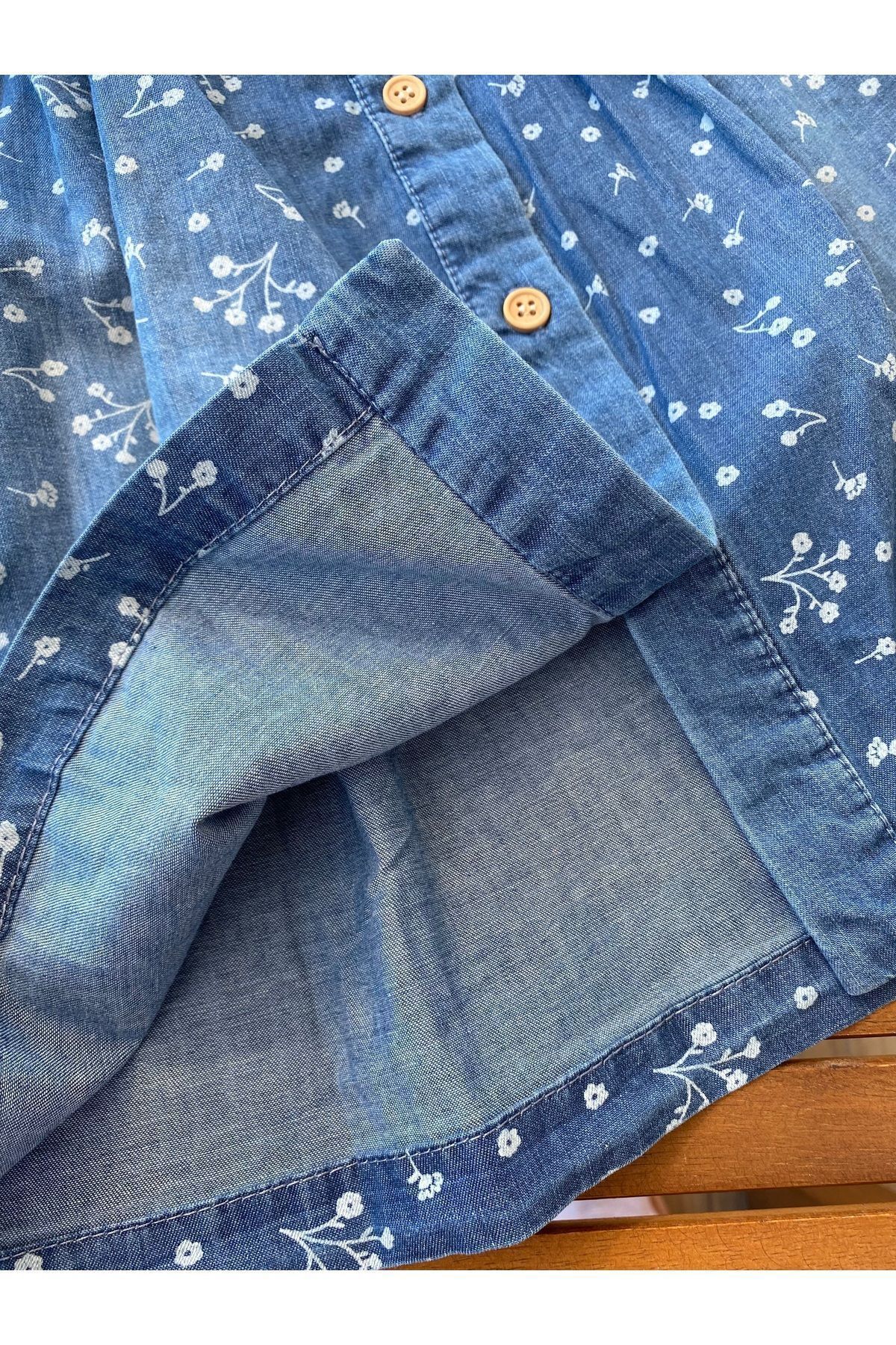 Baby BabyAden çiçek baskılı çift cepli kolsuz ince kot jile kız çocuk elbise fotoğrafı 4 (önizleme)