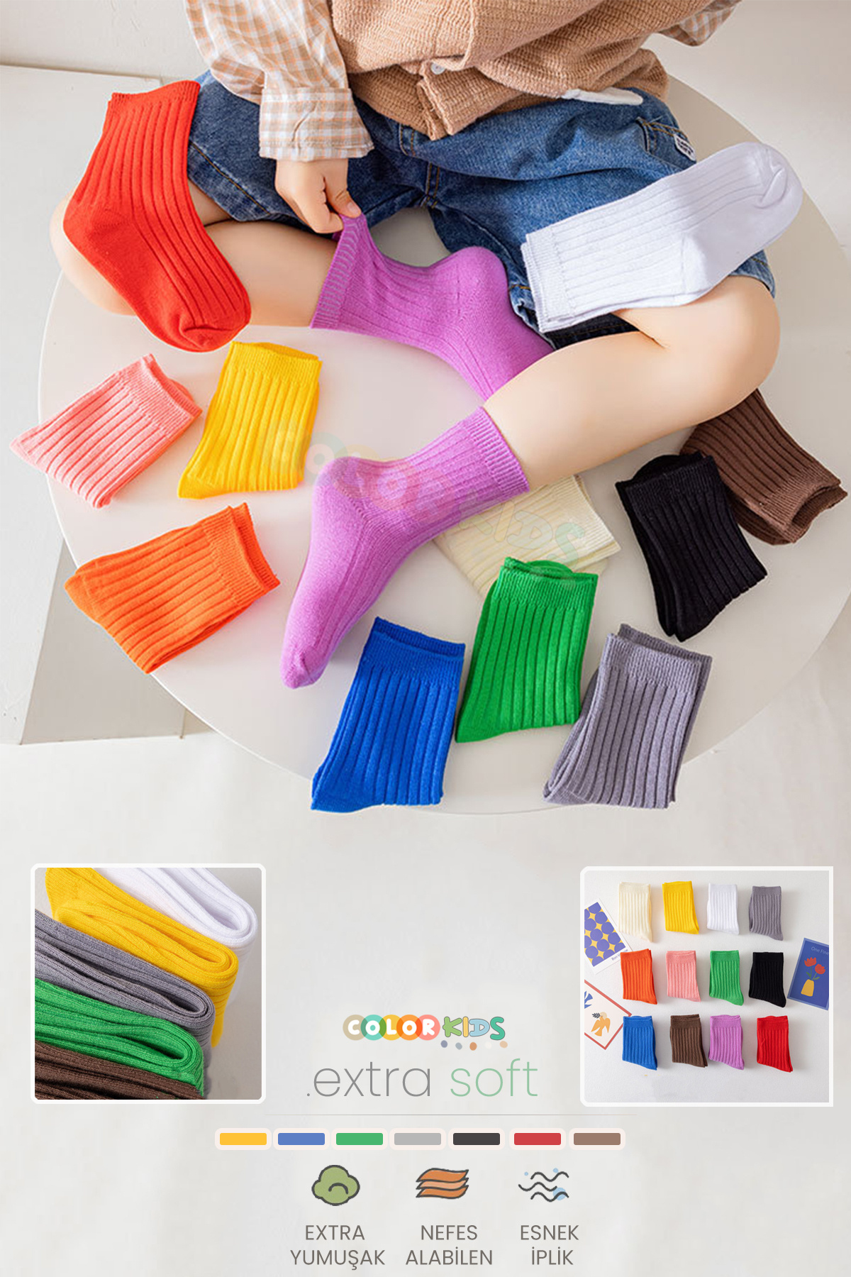 Color Socks 5 Çift Çocuk Ilkbahar - Yaz Soket Çorap Seti fotoğrafı 2 (önizleme)