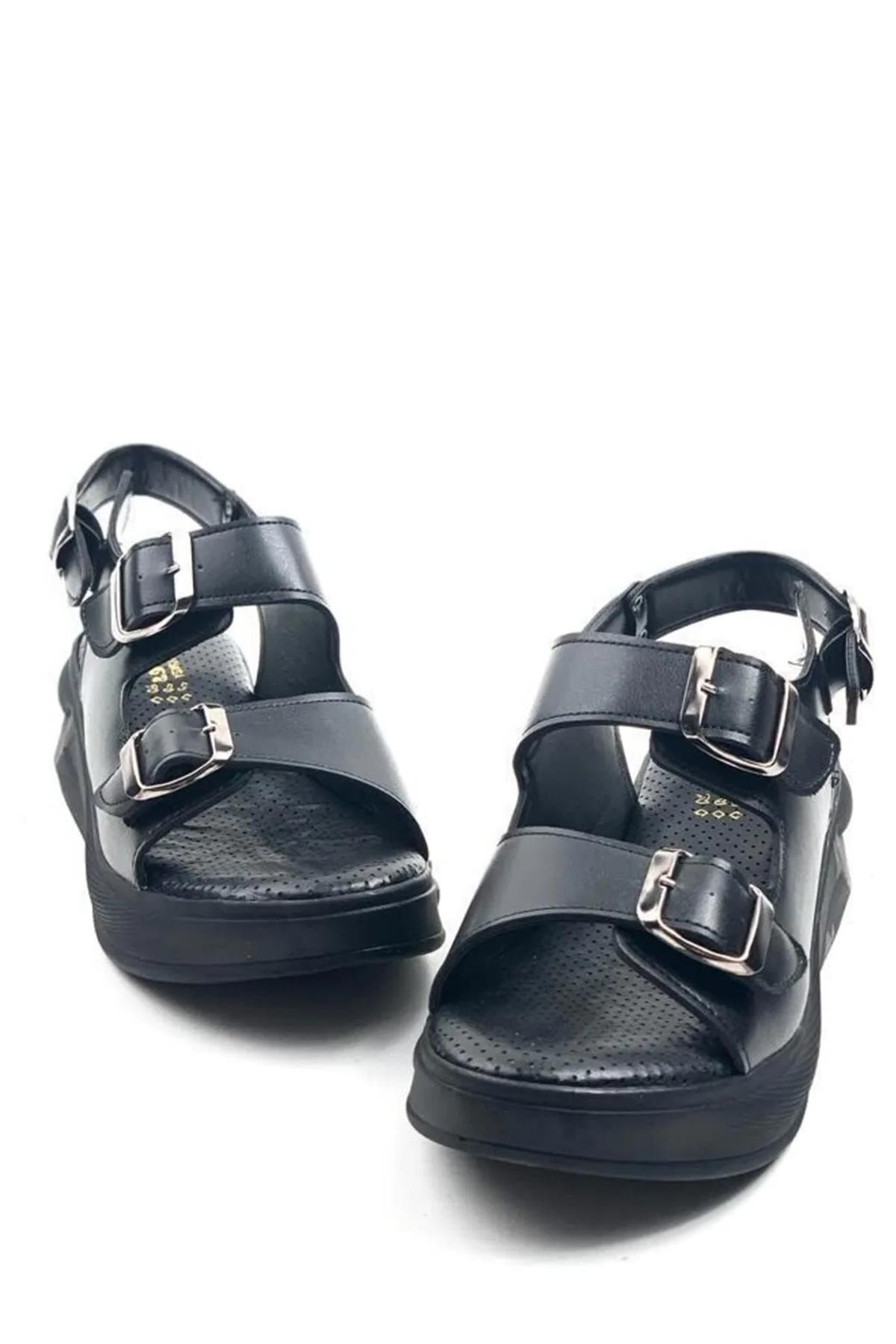 Women's Dimma Black Comfort Orthopedic Sole Buckle Sandals