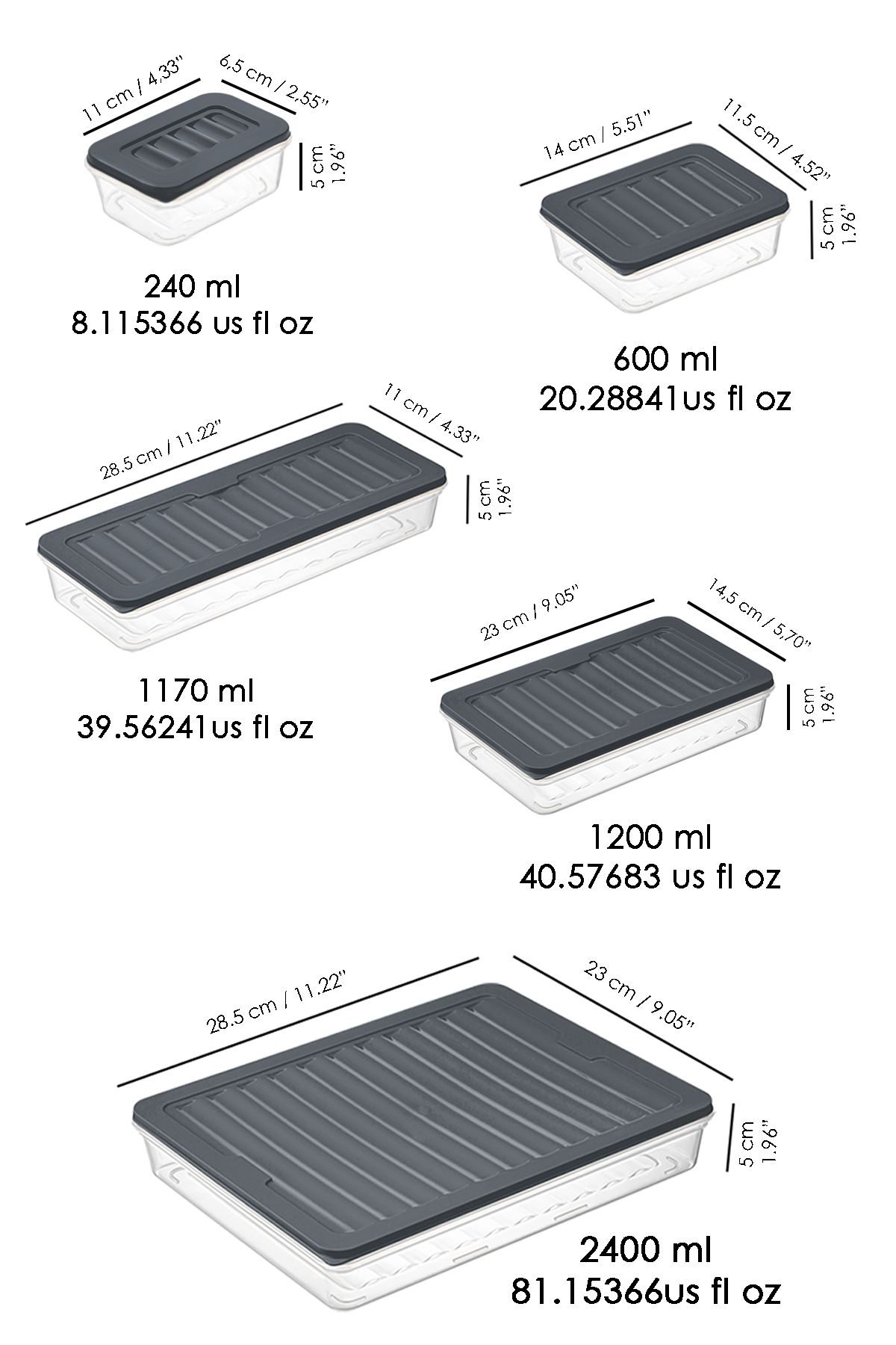 Meleni Home-21 Piece Anthracite Microwave Diffuser Convenient Storage Set -1X2400Ml 2X1170Ml 2X1200Ml 4X600Ml 12X240Ml 7