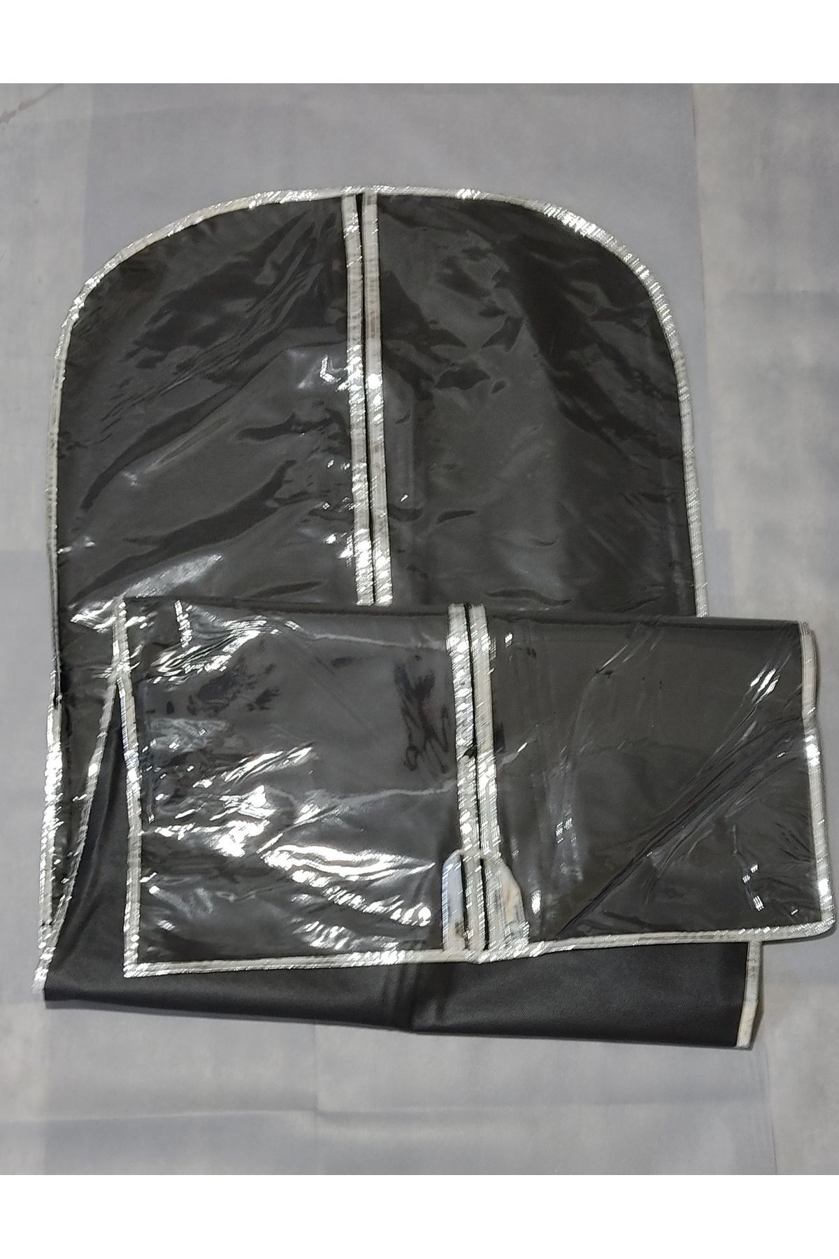 Coat-Tunic Dress Cover, Dress Protection and Carrying Hurch, Edge Strip Metallized SILVER Piping, 130x64 cm