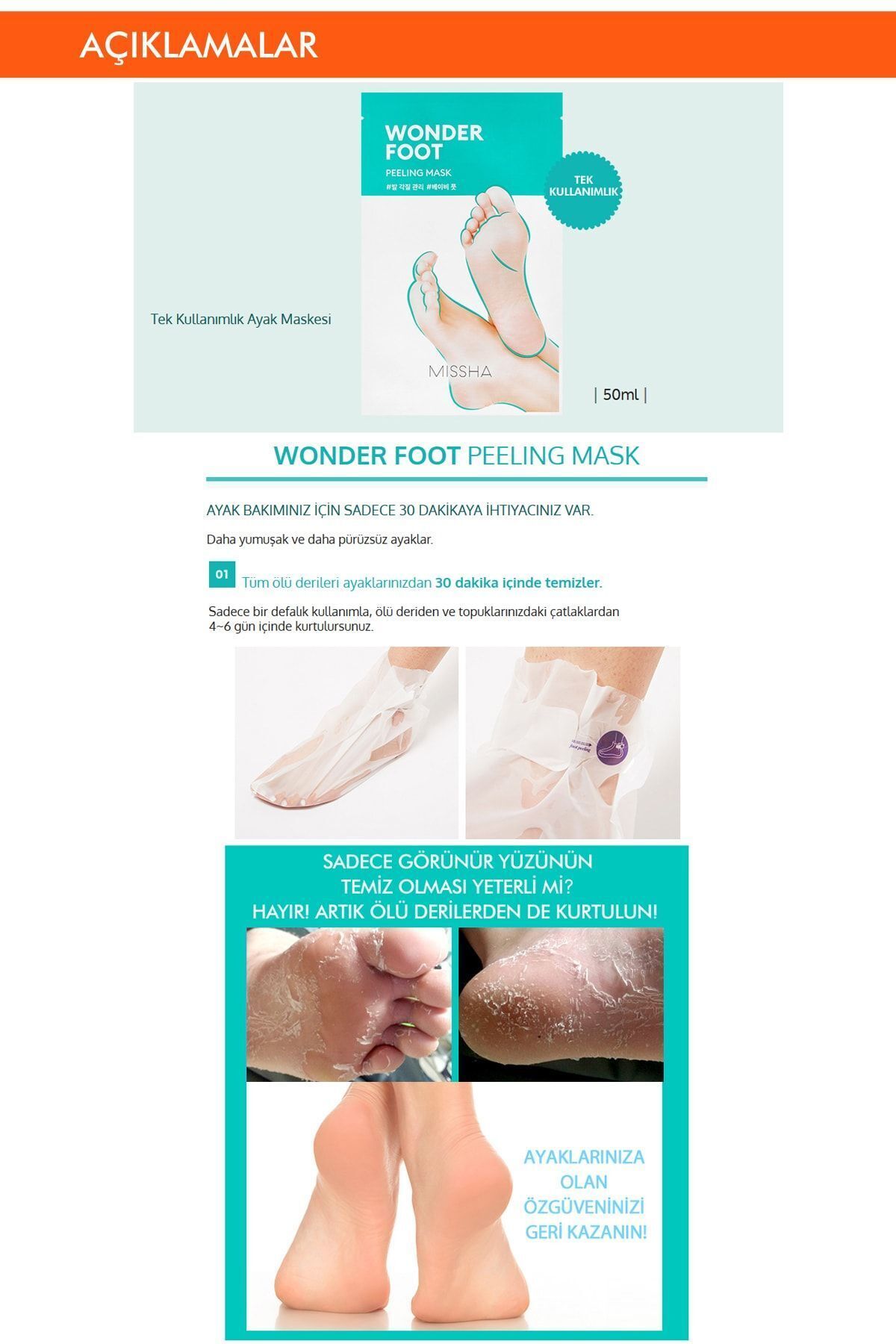 Missha-50ml Wonder Foot Peeling Mask - Peel Off Foot Mask 2