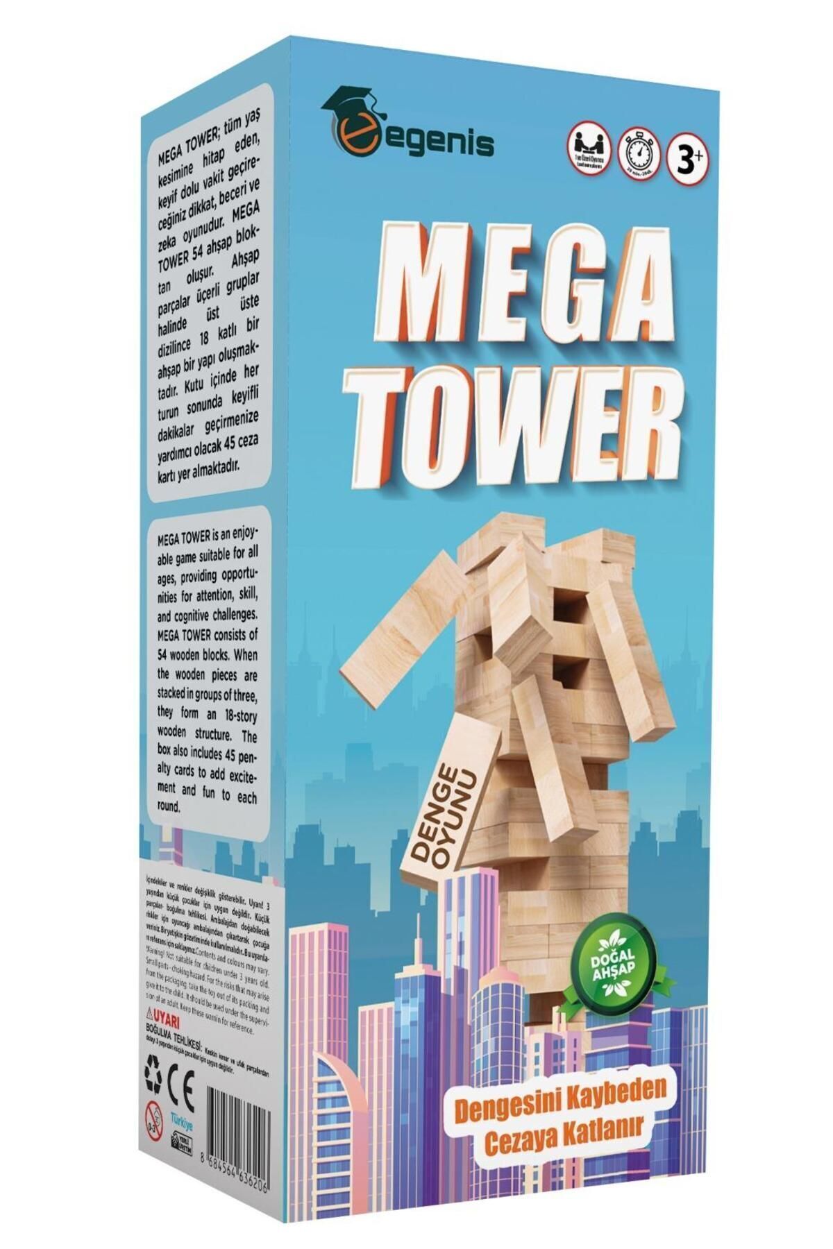 Egenis Mega Tower Cezalı Jenga -Cezalı Tower - Ahşap Büyük Boy 54 Parça