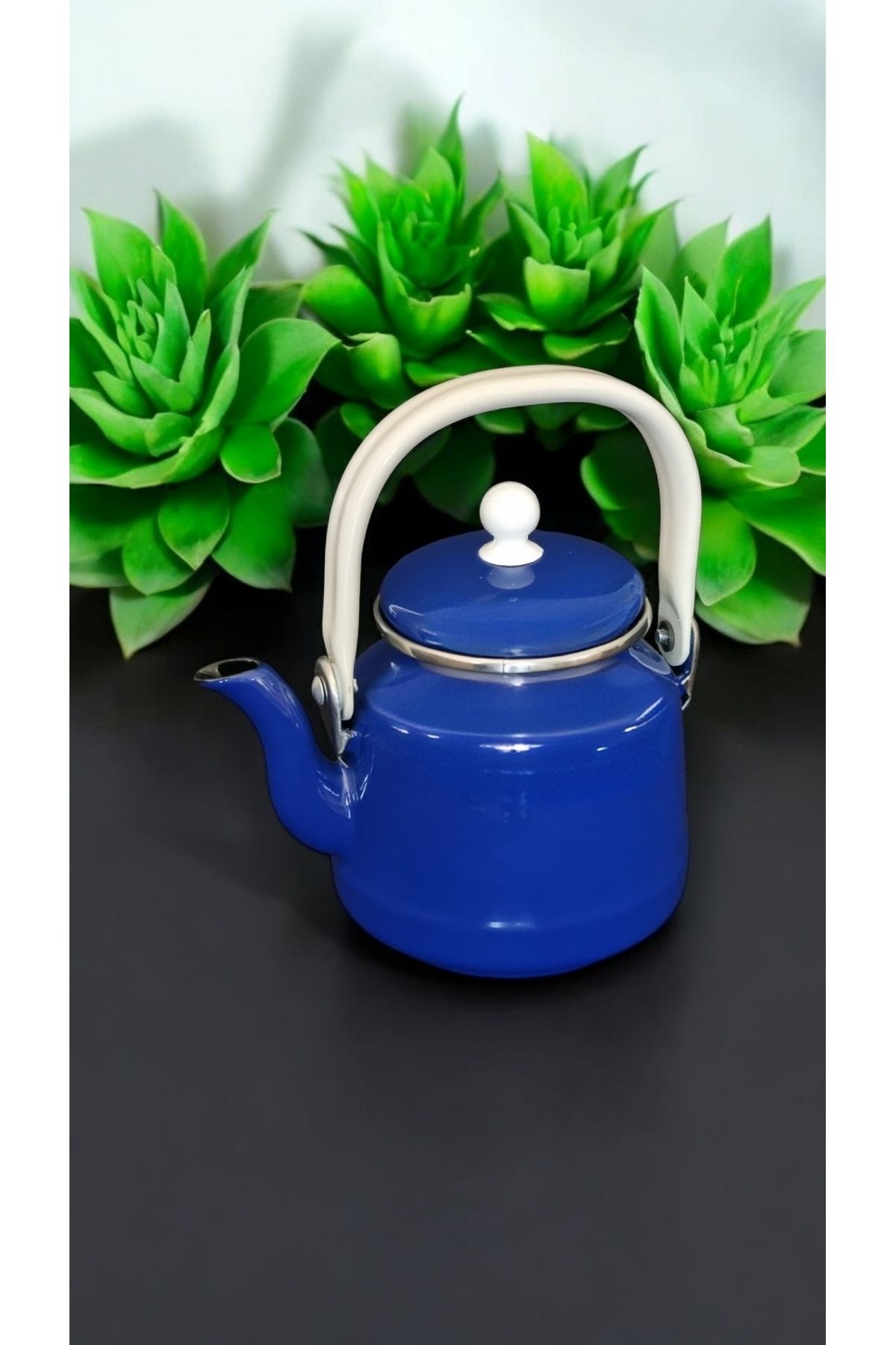 Emaye Demlik Üstten Saplı 1 Litre Lacivert vintage çaydanlık