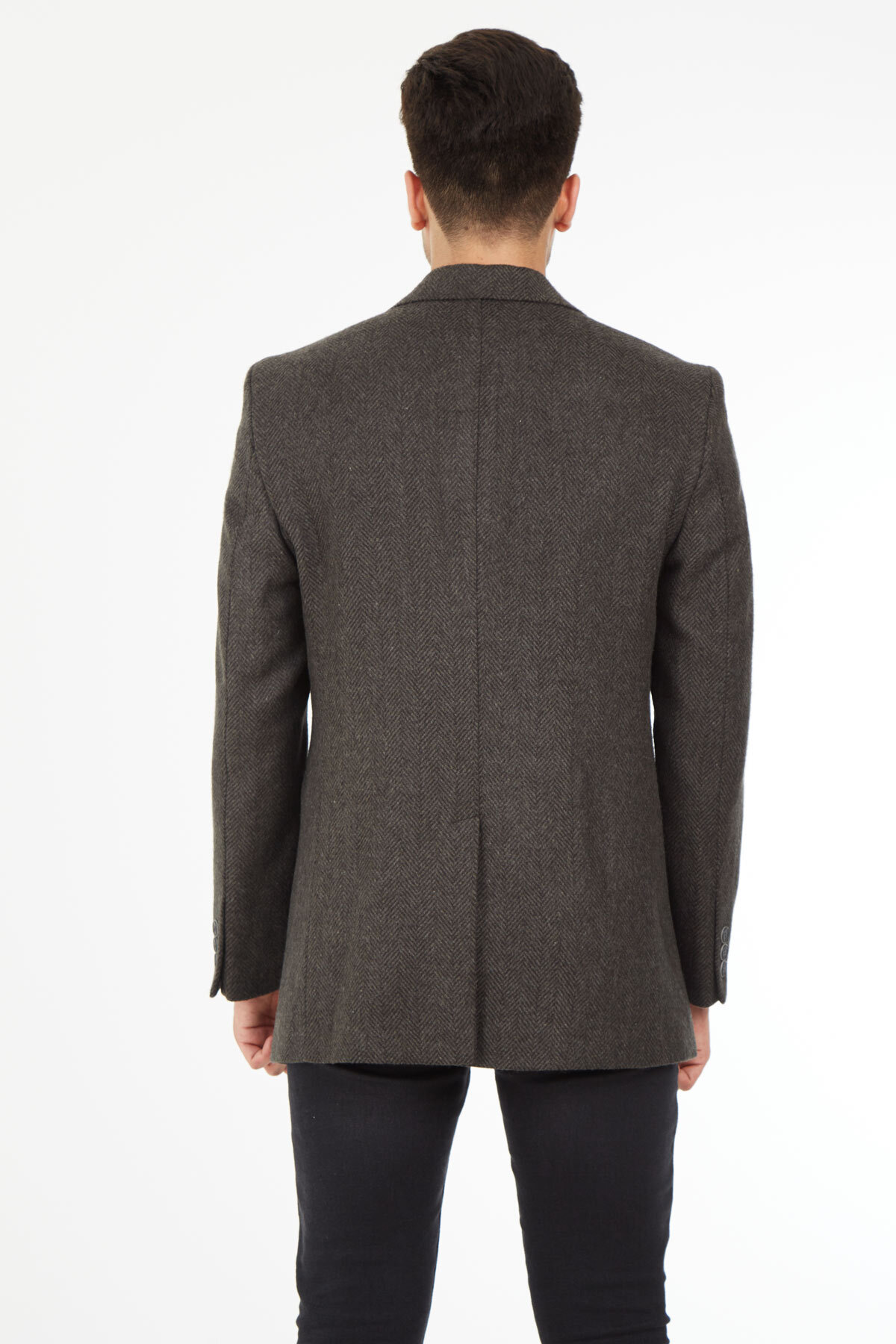 SPOSO  Slim Fit Ceket Yaka Balıksırtı Kısa Palto - Görsel 4