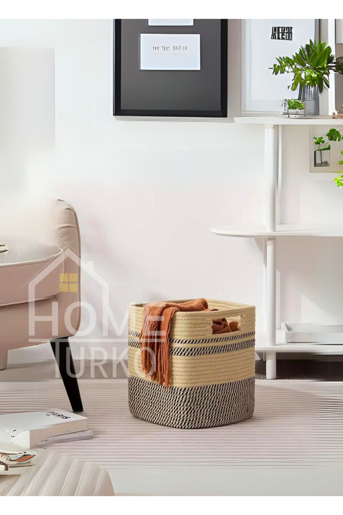 HomeTurko Cute Wicker Square Basket Single Jute Woven, Home