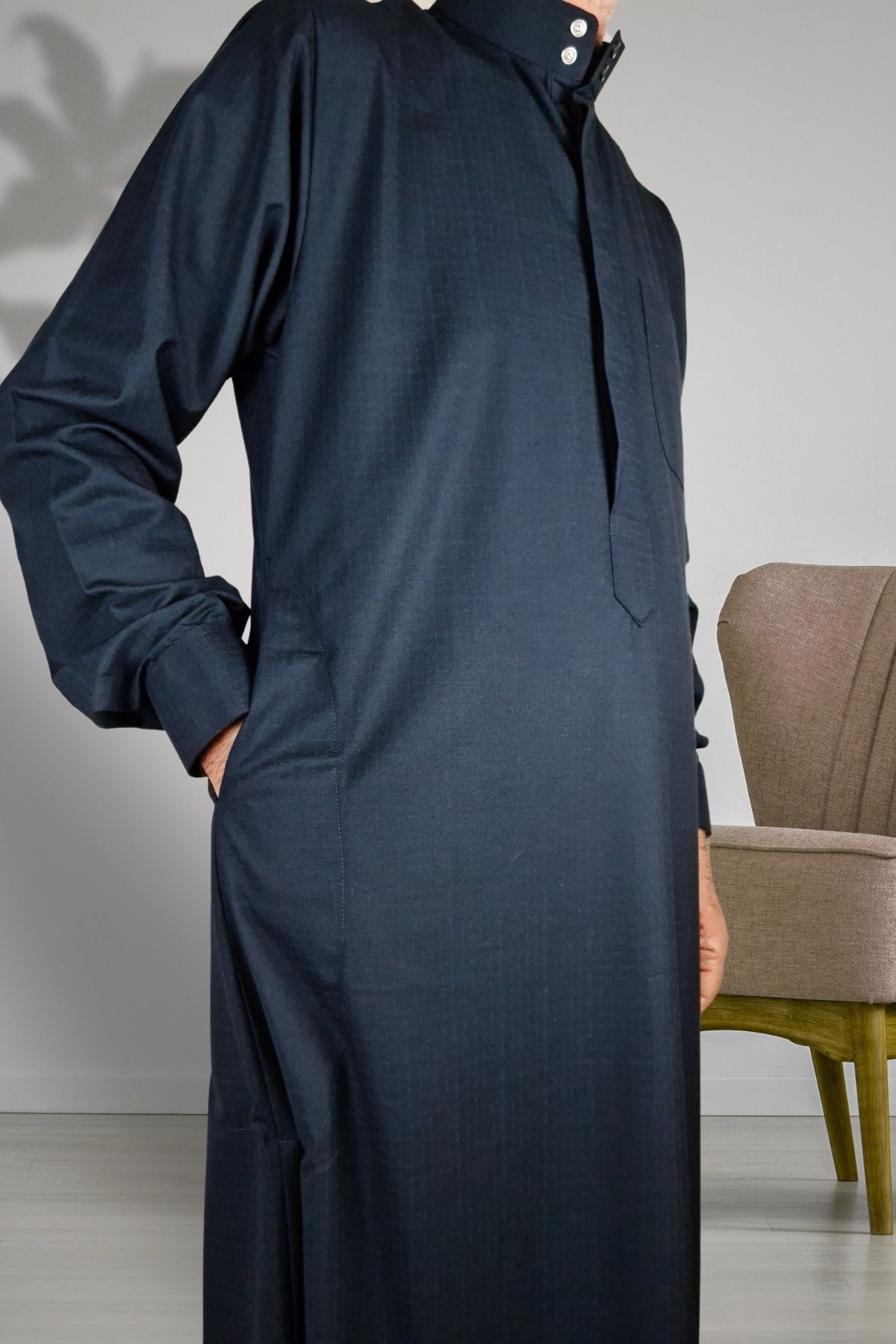 Royal Attire-Hajj Umrah Clothes - Prayer Cubic with Hidden Button and Long Sleeve Detail, Buttoned Pocket 6