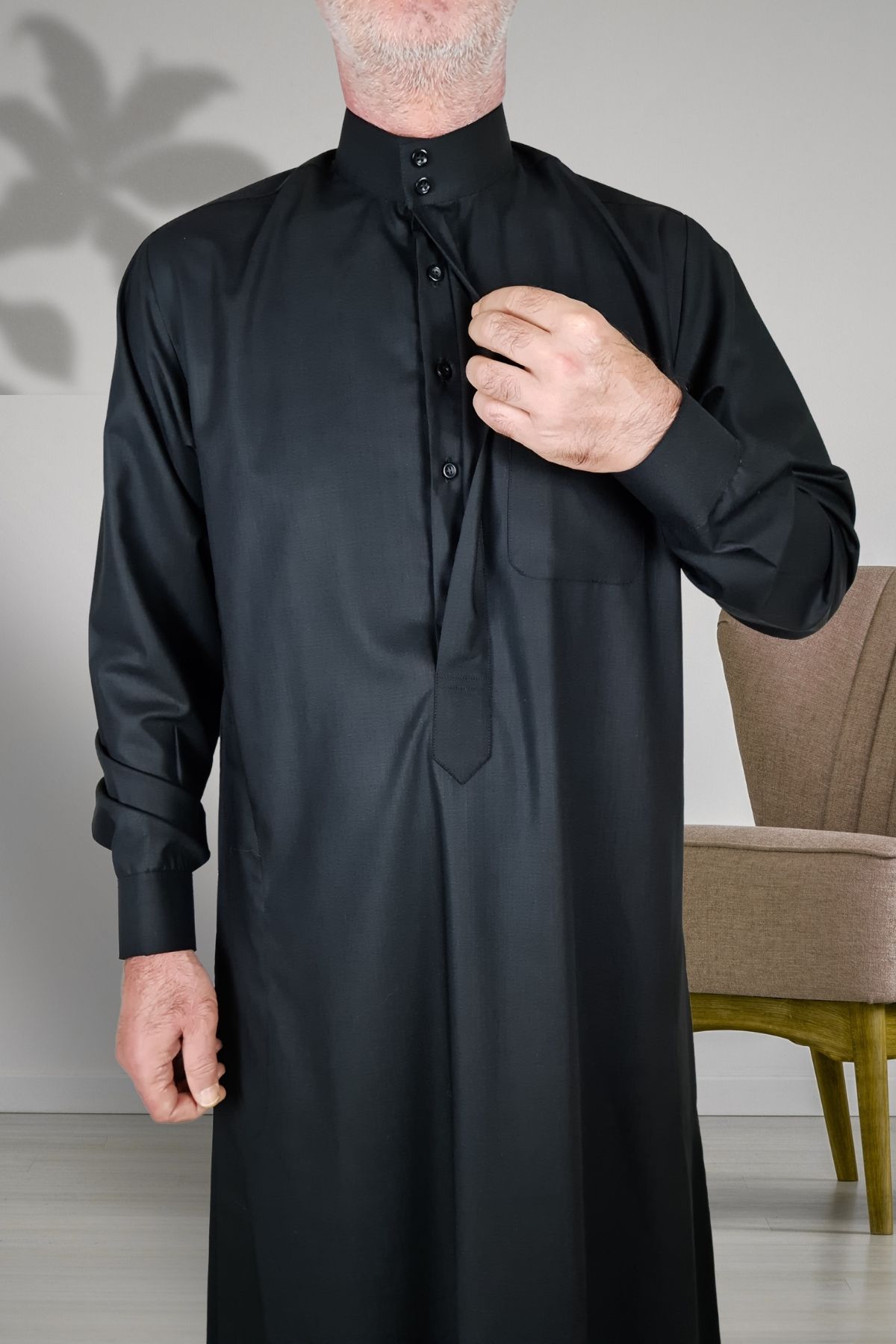 Royal Attire-Hajj Umrah Clothes - Prayer Cubic with Hidden Button and Long Sleeve Detail, Buttoned Pocket 5