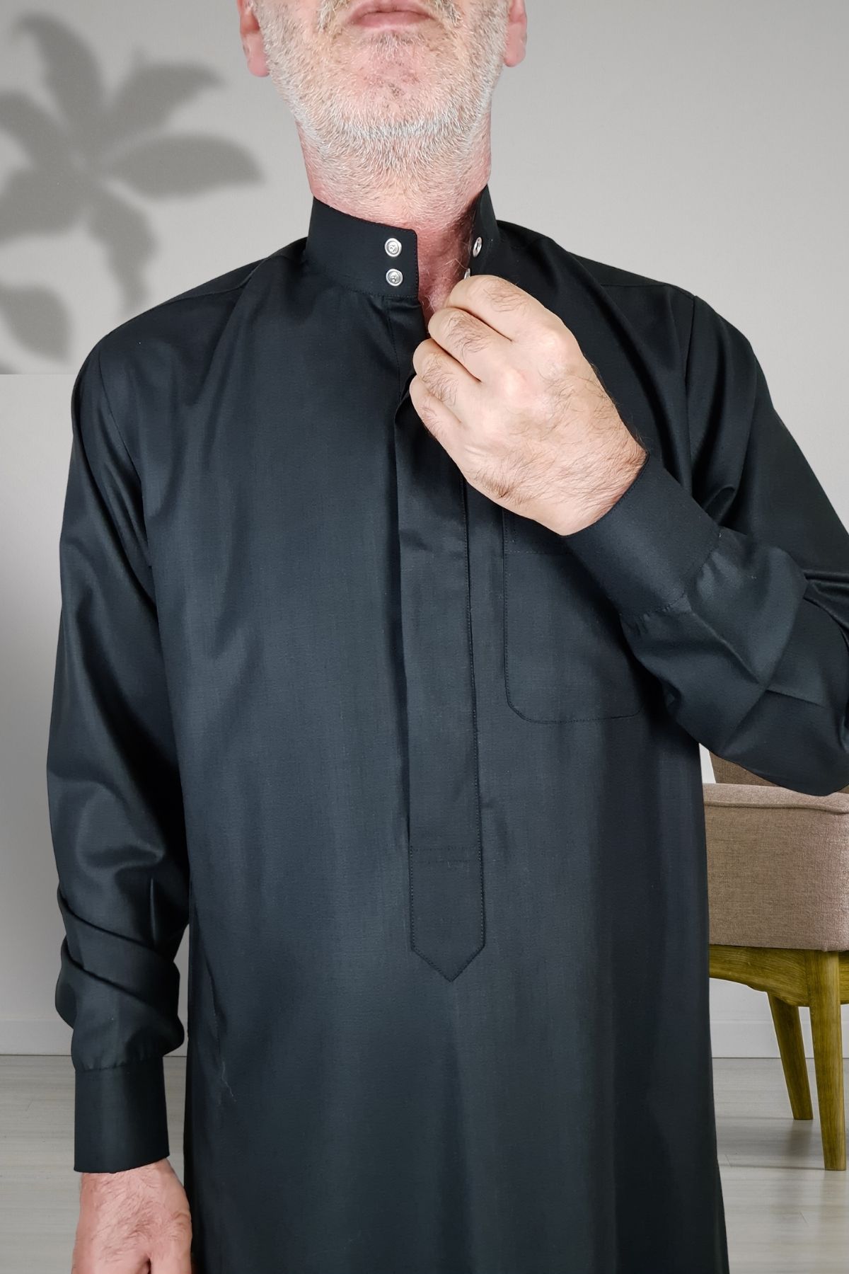 Royal Attire-Hajj Umrah Clothes - Prayer Cubic with Hidden Button and Long Sleeve Detail, Buttoned Pocket 8
