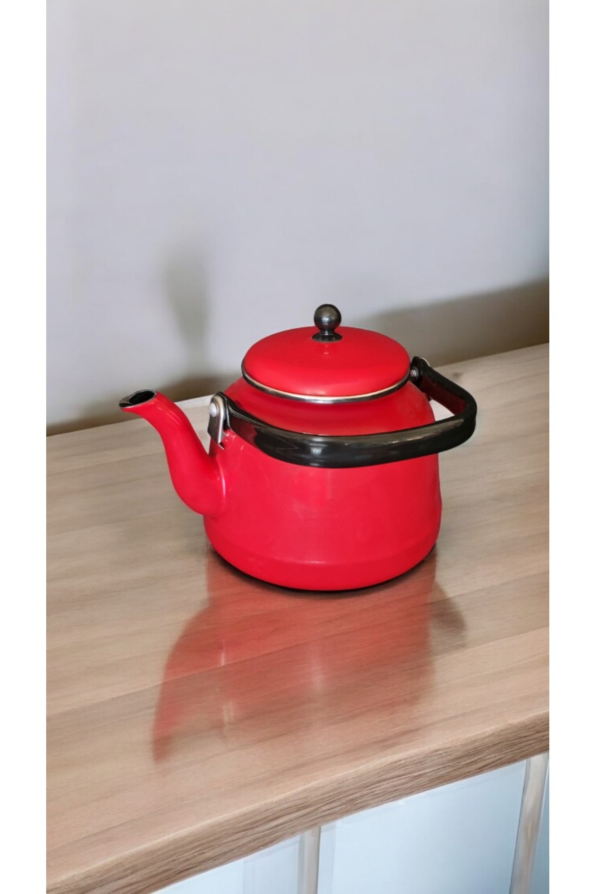 Emaye Çaydanlık 2,5 Litre Çinko Bitki Çayı Demliği Tekli Üstten Tutmalı Kırmızı