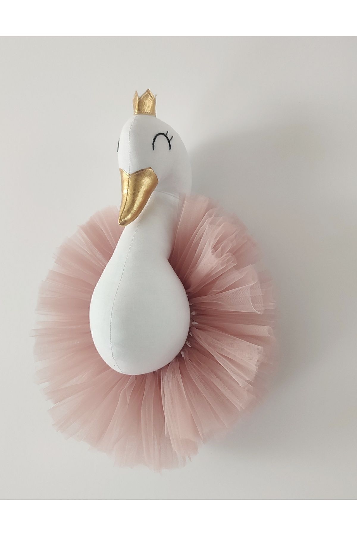 Littleandmoreofficial Kuğu Büst Duvar Dekoru 38 Cm Bebek Ve Çocuk Odası Duvar Dekorasyonu - Koyu Pudra Gülkurusu Gold