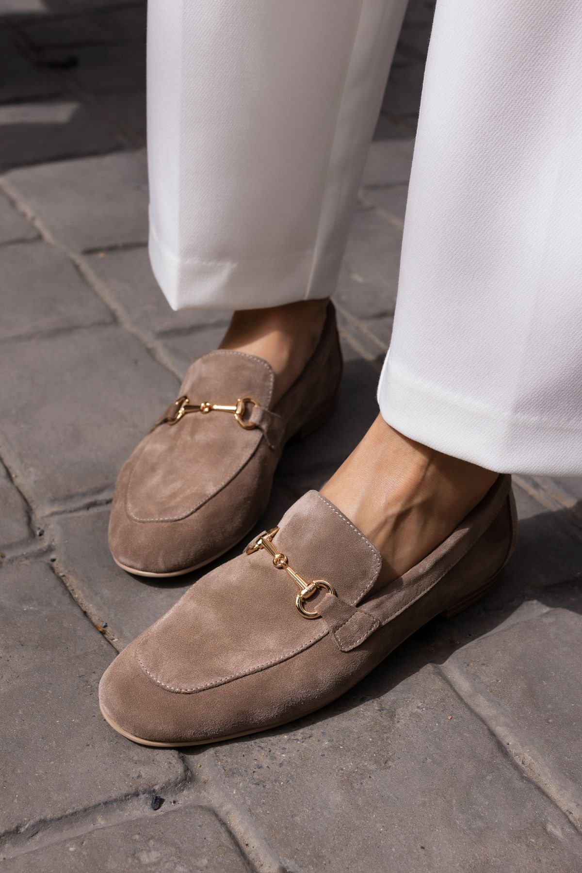 ANGELİNA JONES-GEOLA NŐI MINK SAND Eredeti SUET LOAFER CIPŐ 7