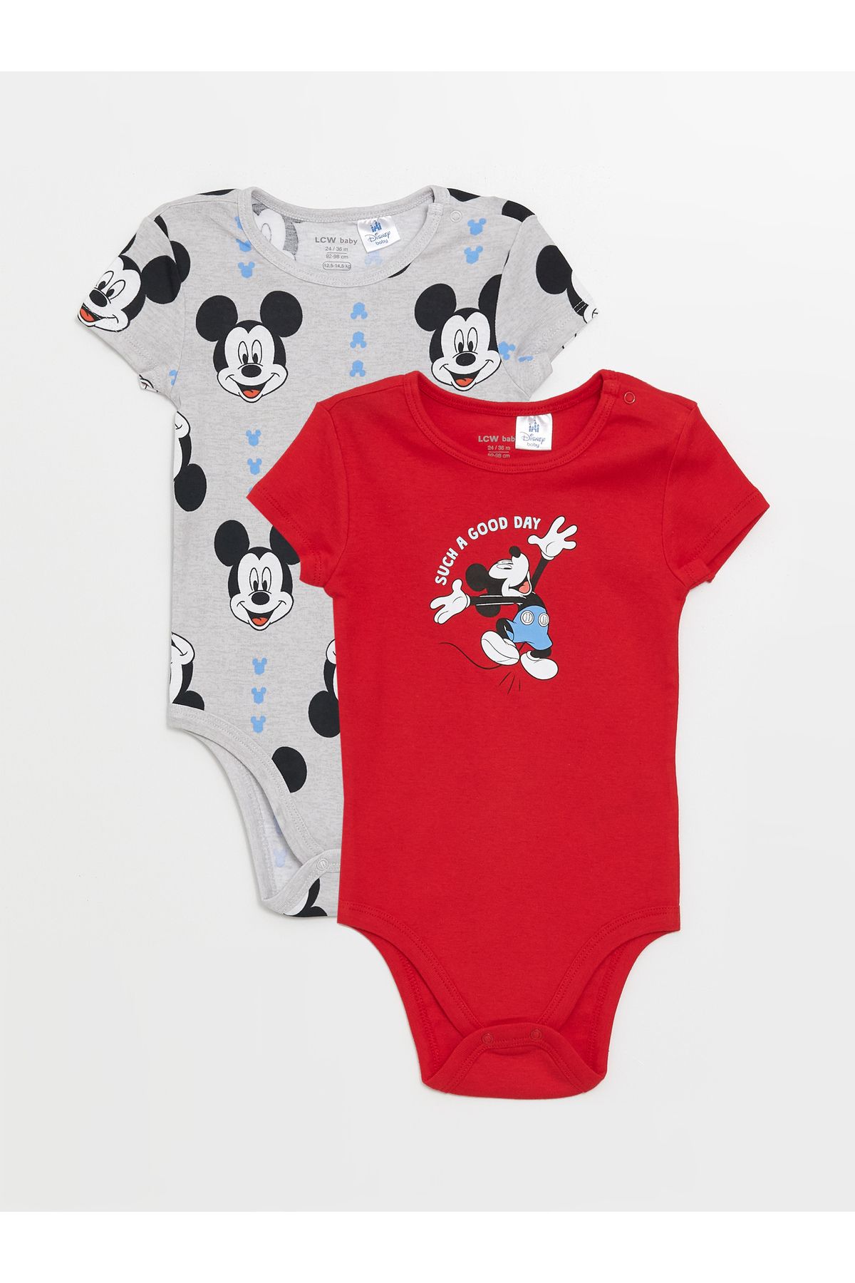 LC Waikiki Body Niemowlęce Z Myszką Miki We Wzór - Okrągły Dekolt, Zapięcie Na Napy, 2 Sztuki Mężczyzna - 1–3 months