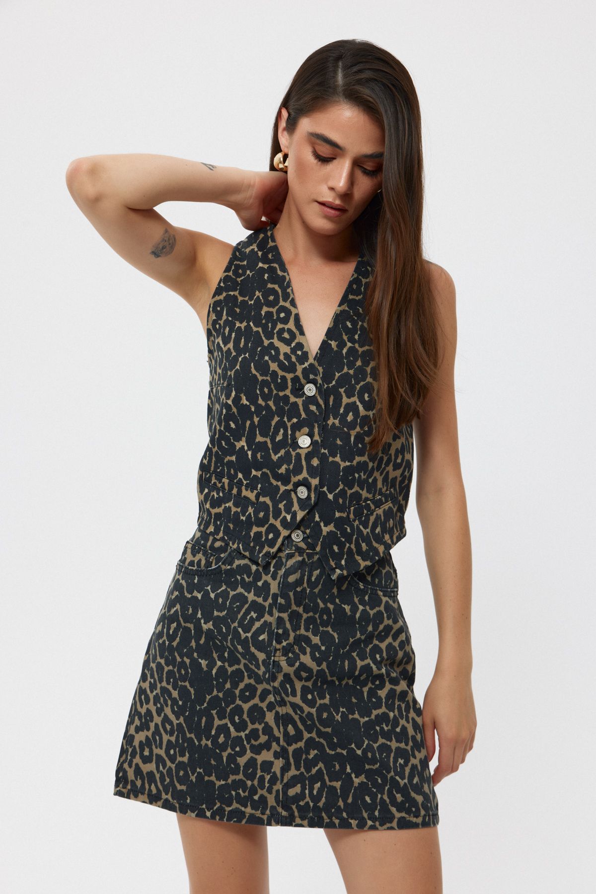 Seda Yalçın Atelier-Leopard Patterned and Buttoned Denim Vest 3