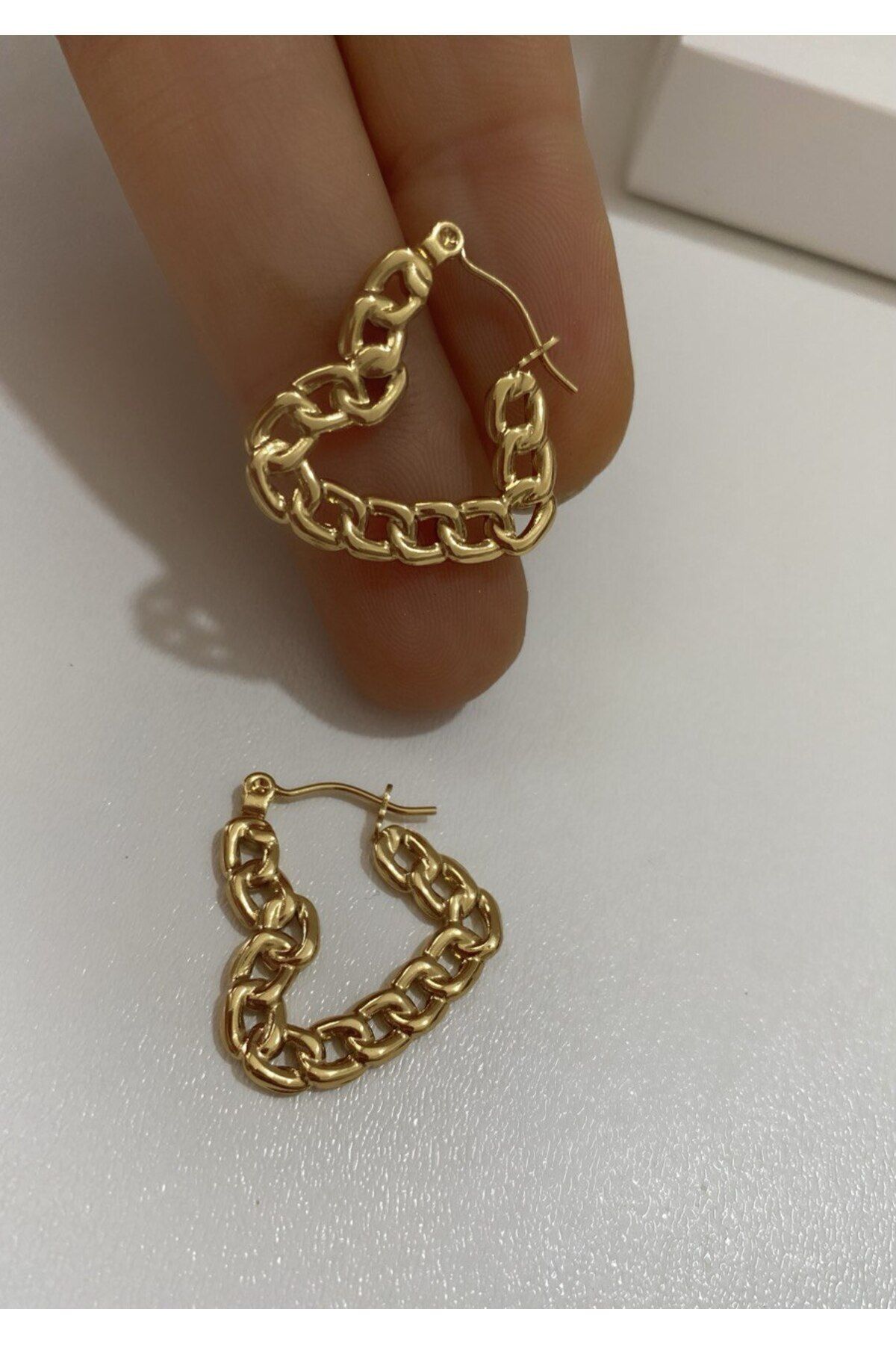 paslanmaz kararmaz cerrahi çelik gold renk kalp halka küpe