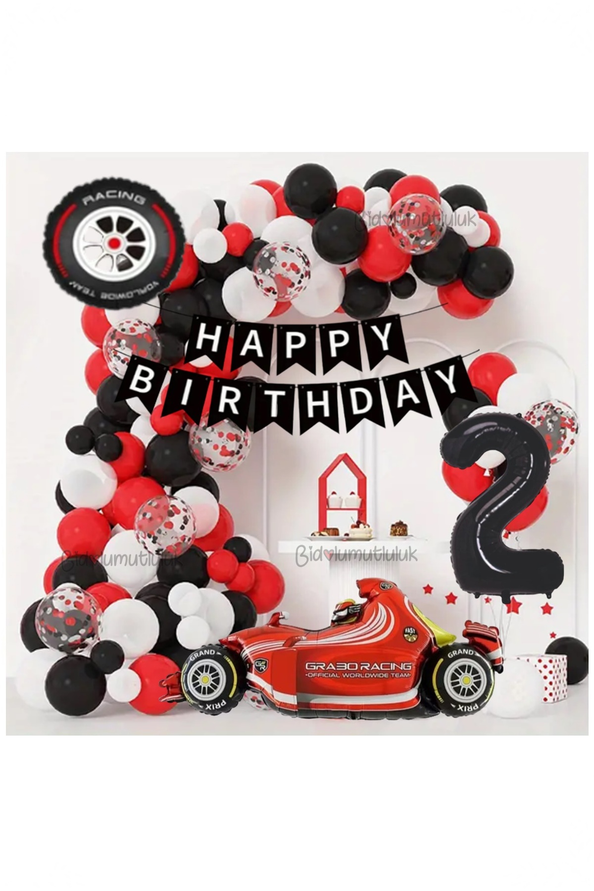 BİDOLUMUTLULUK Yarış Arabası Yaş Rakamlı Doğum Günü Konsepti Parti Eğlence Kutlama Seti