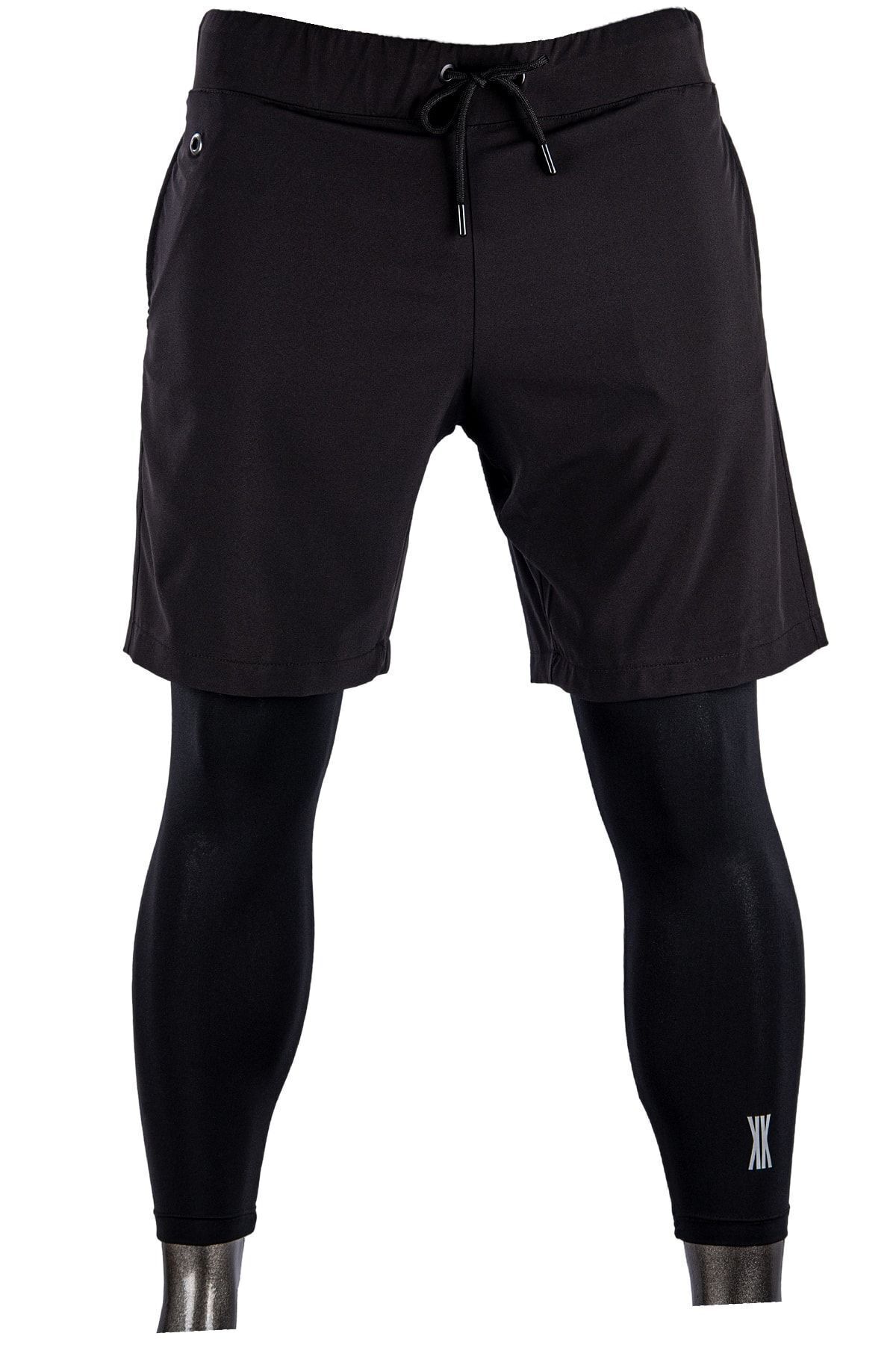 Kishi Fit Persei Erkek Uzun Taytlı Mikrofiber Ikisi Bir Arada Siyah/siyah Sporcu Şortu
