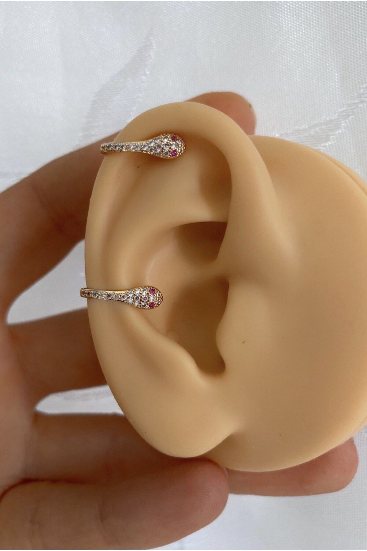 kararmaz zirkon taşlı yılan earcuff sıkıştırmalı kıkırdak conch orbital delik gerektirmeyen küpe