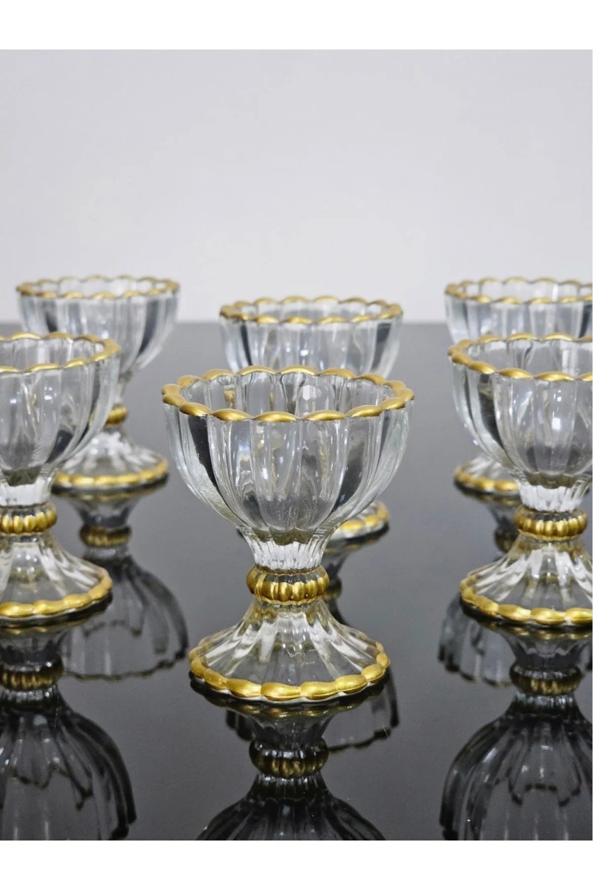 6-Piece  Glass Gilded Mini Turkish Delight Holder Chocolate Candy Bowl Dragelık Coffee Side Presentation Dowry