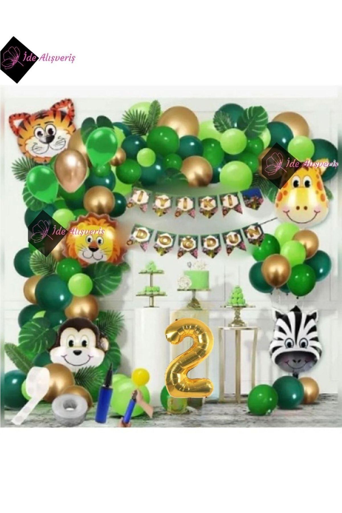 Bkmc 2 Yaş Safari Temalı Folyo Lüks Zincir Balon Seti