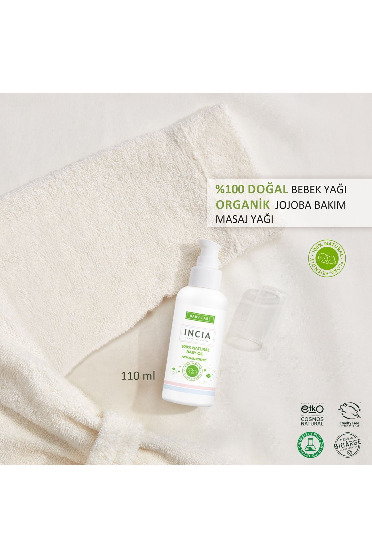 %100 Doğal Bebek Yağı Organik Jojoba Bakım Masaj Yağı Parafinsiz Bitkisel Vegan 110 ml