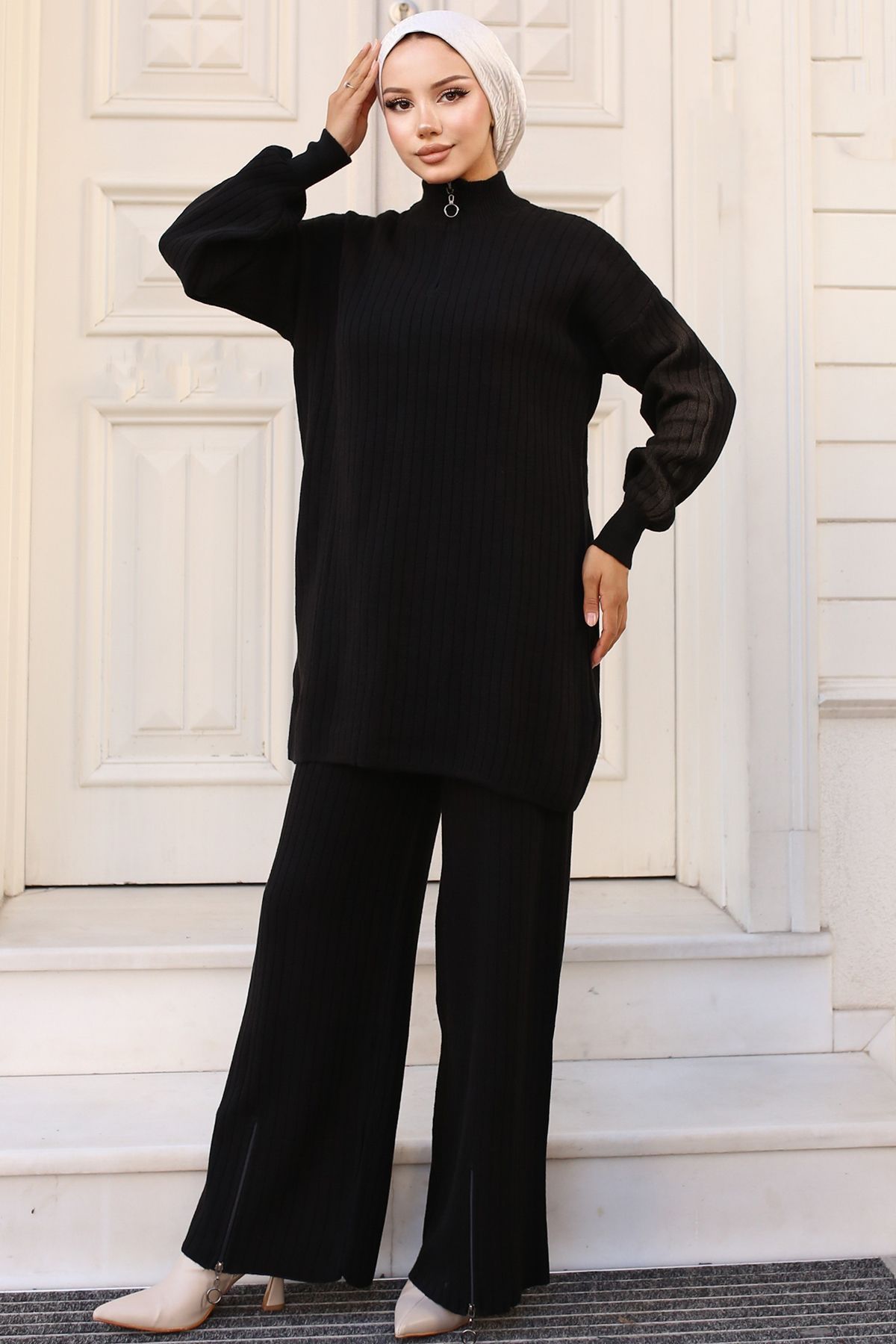 benguen-Black Knitwear Set - 11030-36 Zippered Leg 4