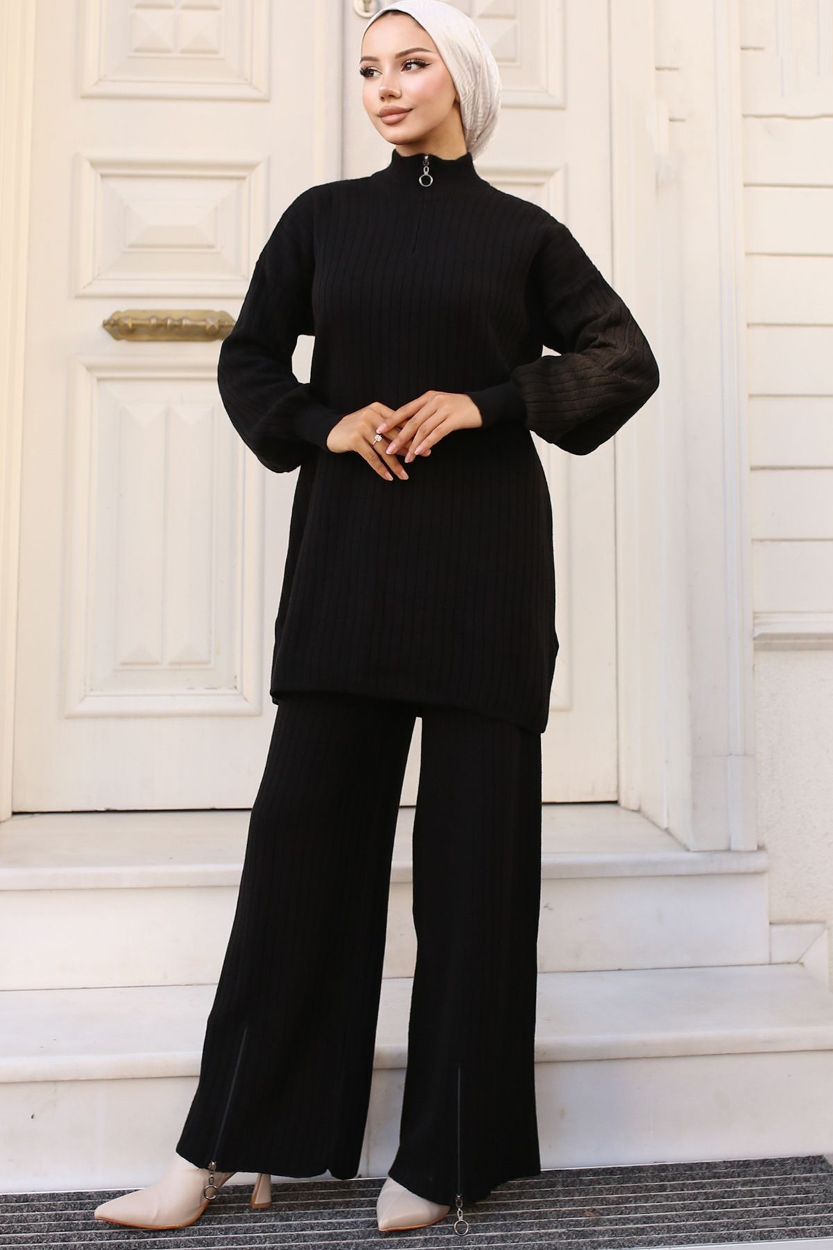 benguen-Black Knitwear Set - 11030-36 Zippered Leg 5