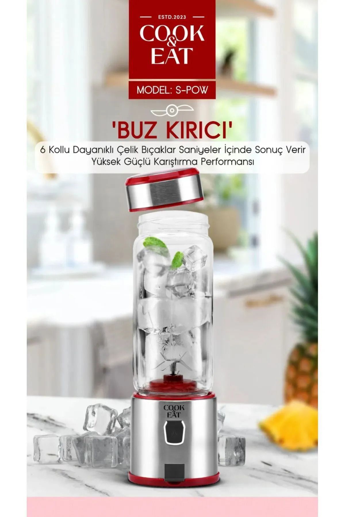 Yellowtech Şarjlı Portatif Taşınabilir El Blenderi Meyve Sıkacağı Mama Karıştırıcı Smoothie Milkshake Frozen fotoğrafı 4 (önizleme)
