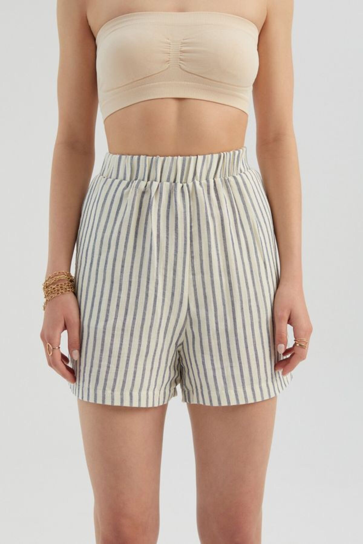 Hiccup-Stripe High Waist Elastic Waist Shorts 6