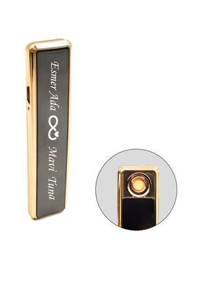 ASYA GIFTS Isim Baskılı Kişiye Özel Isim Baskılı Usb Şarjlı Alevsiz Çakmak Siyah